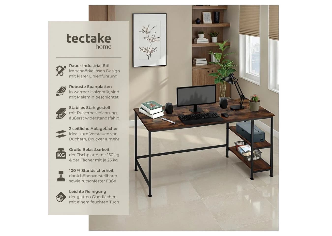 Tectake Computer-Schreibtisch Canton Industrial Style