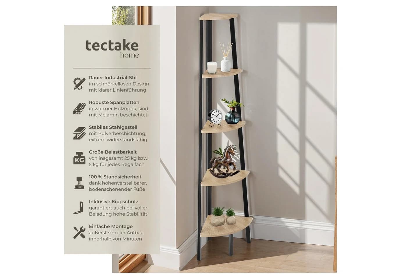 tectake Bücherregal Eckregal Industrial Style
