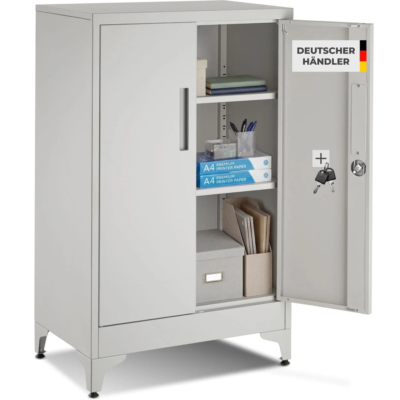 TecTake Aktenschrank Stahl mit verstellbaren Böden und Kippschutz