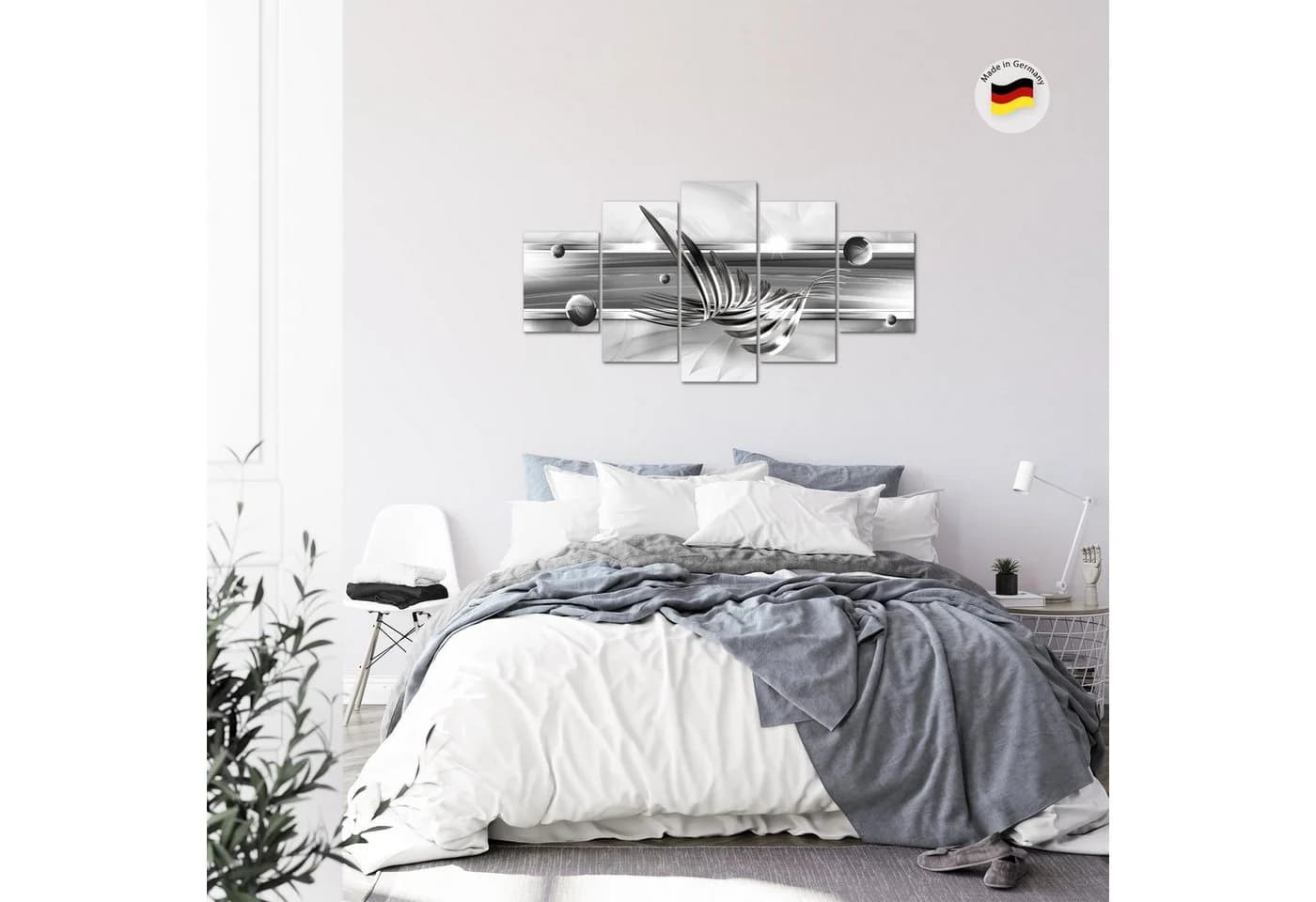 Runa Art Abstraktes 5-teiliges Wandbild Schwarz-Weiß Vlies-Leinwand