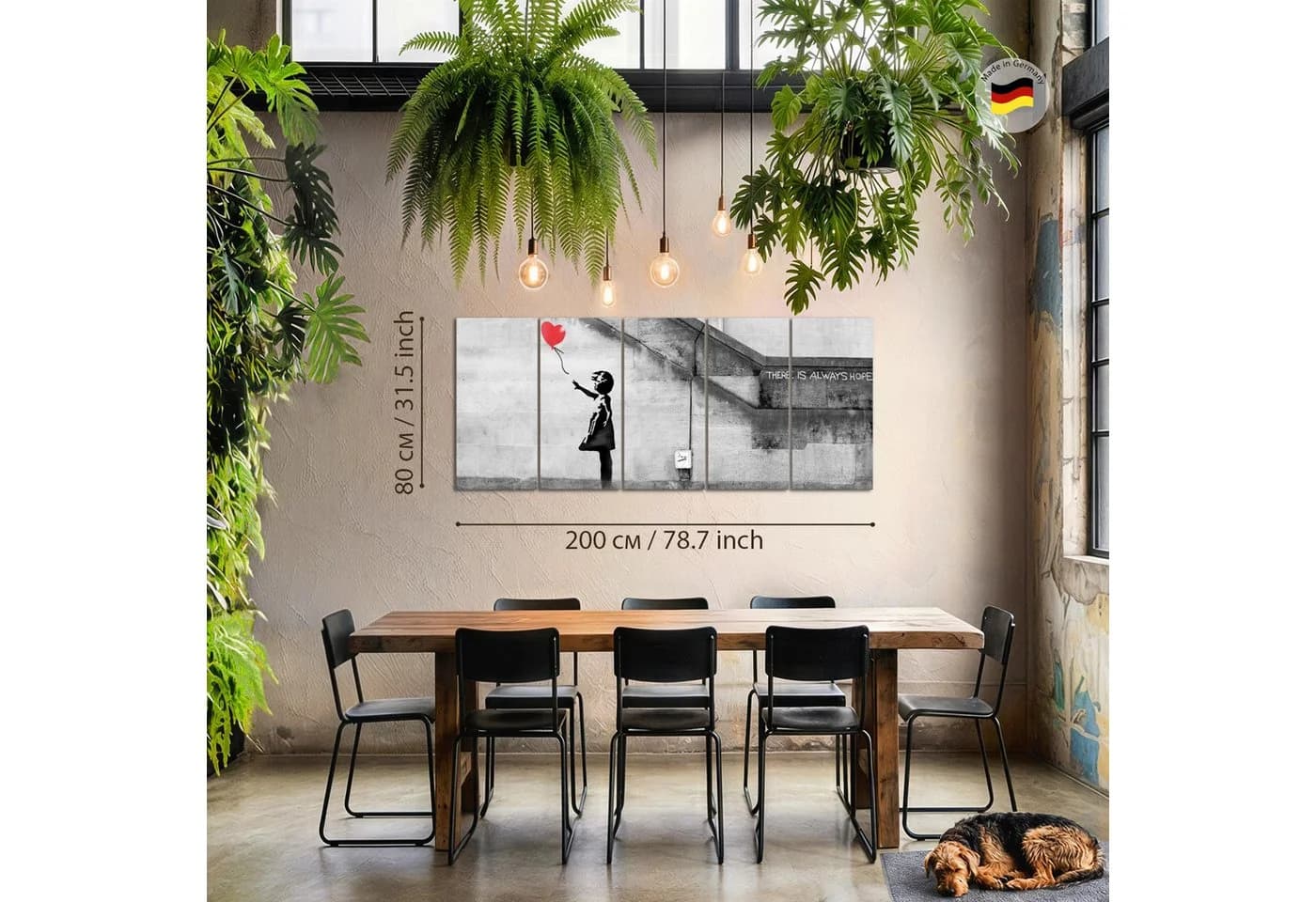 Runa Art Wandbild Banksy Ballon Girl Loft Red 5-teilig