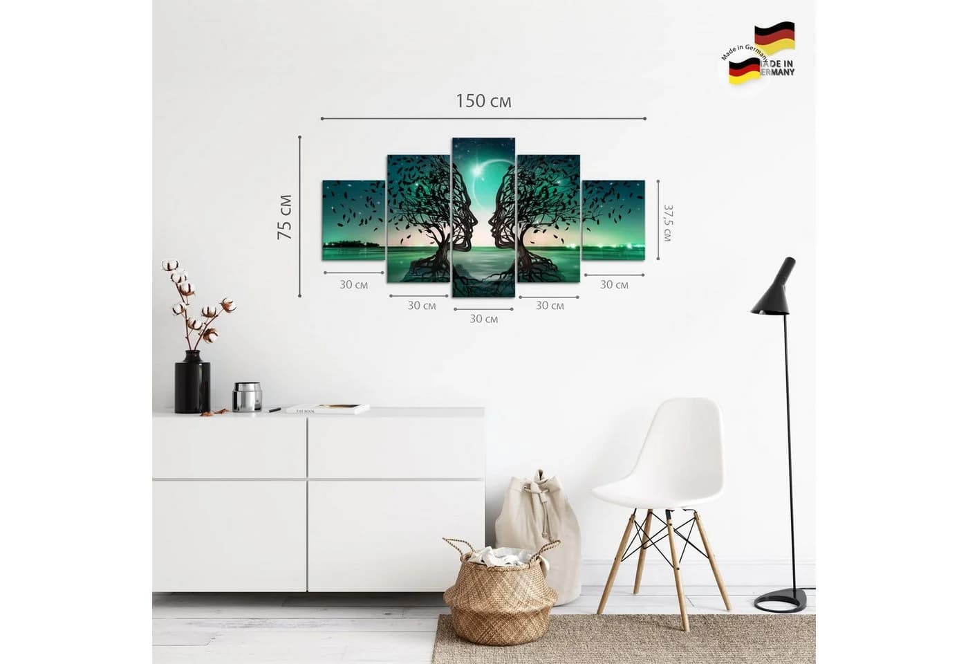 Runa Art Wandbild Set 5-tlg. Modernes Liebespaar Motiv 150x75 cm