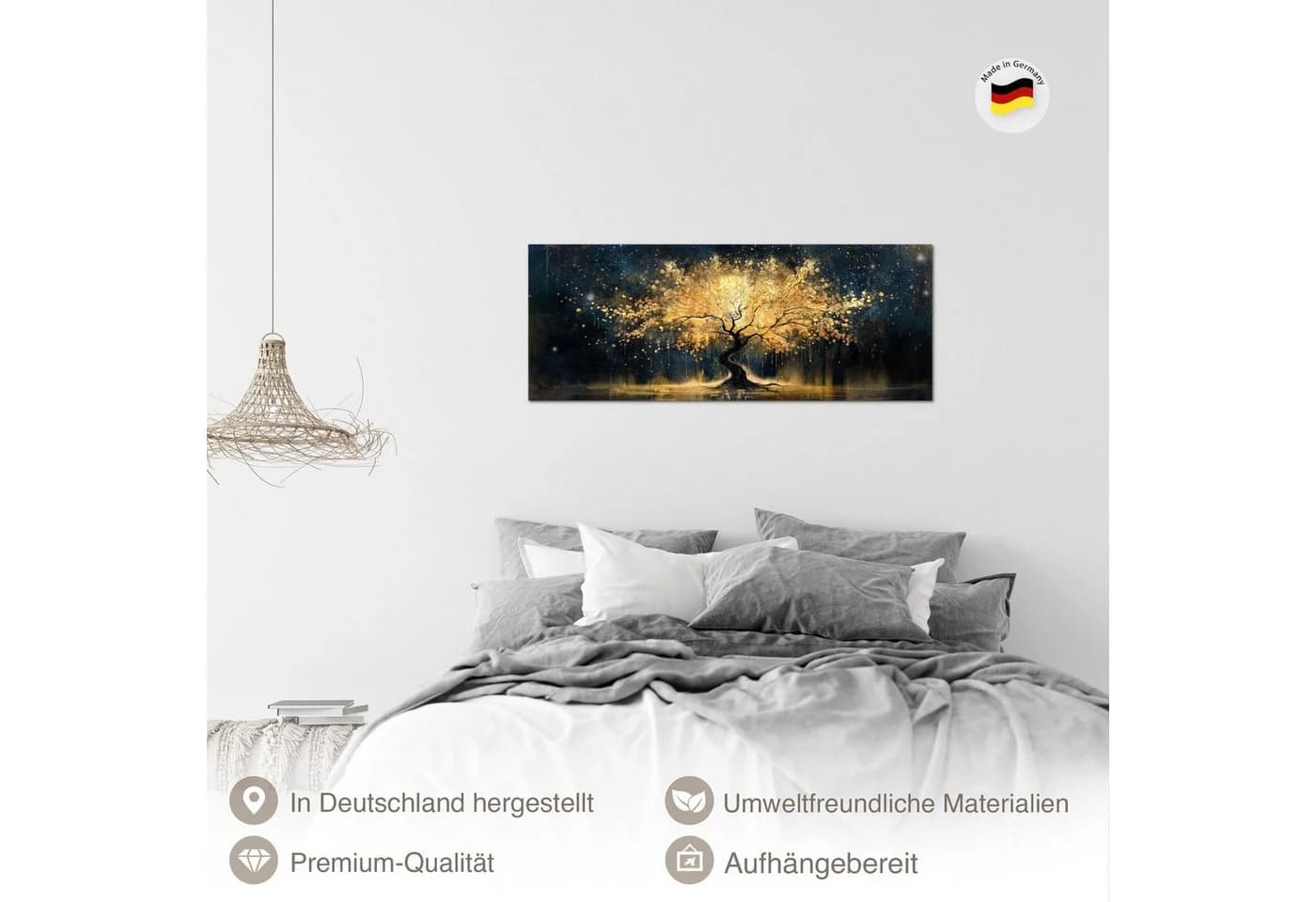 Runa Art Wandbild Baum Gold Schwarz XXL 100x40 cm