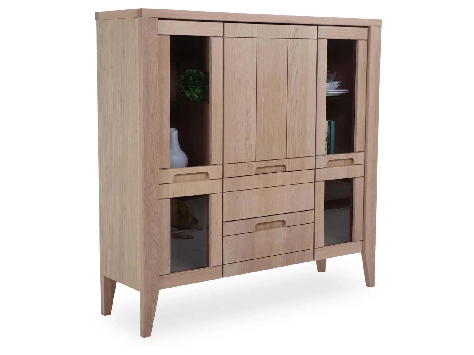 Sansibar Highboard Dornum Wildeiche Braun Glas