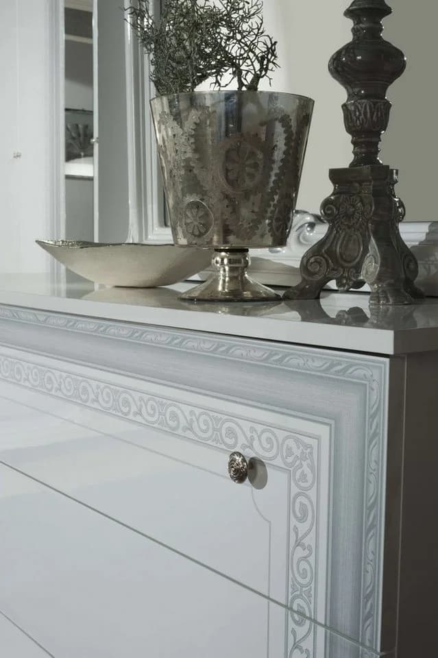 Interdesign24 Schlafzimmer-Set Livia Weiß/Silber Barock Hochglanz 6-Teilig