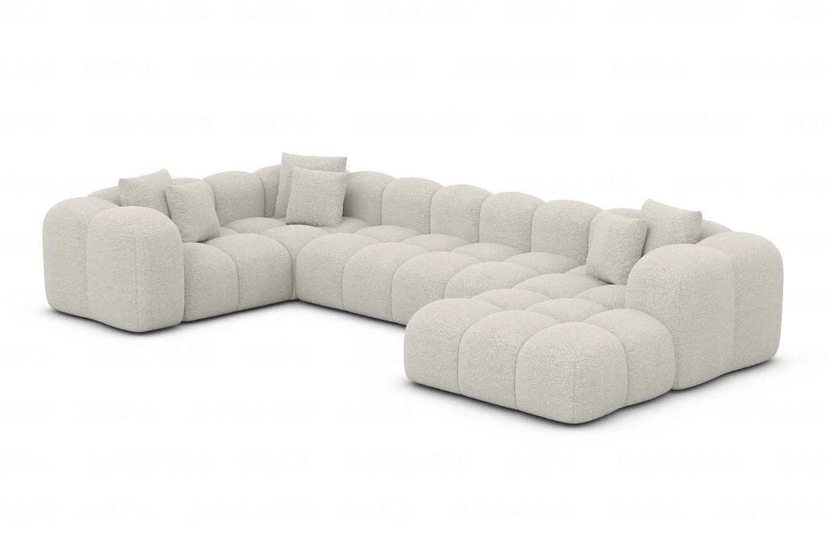Sofa Dreams Formentera U-Form Sofa 6-Sitzer mit Ottomane Bouclé Weiß