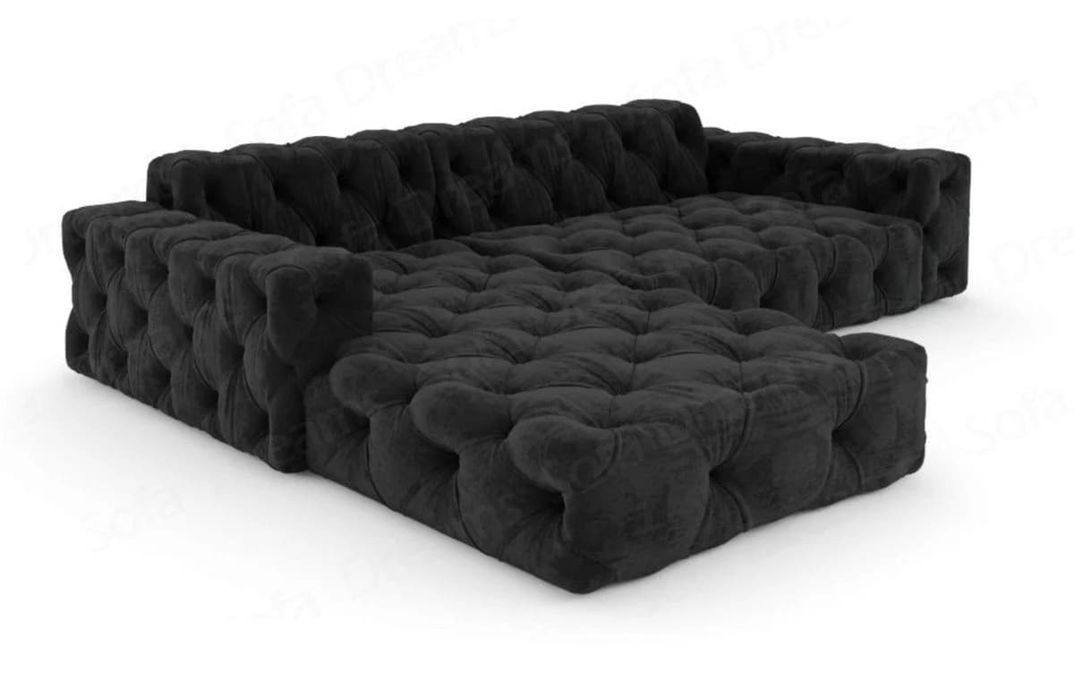 Sofa Dreams Ecksofa Menorca L-Form Schwarz Samtstoff mit Ottomane