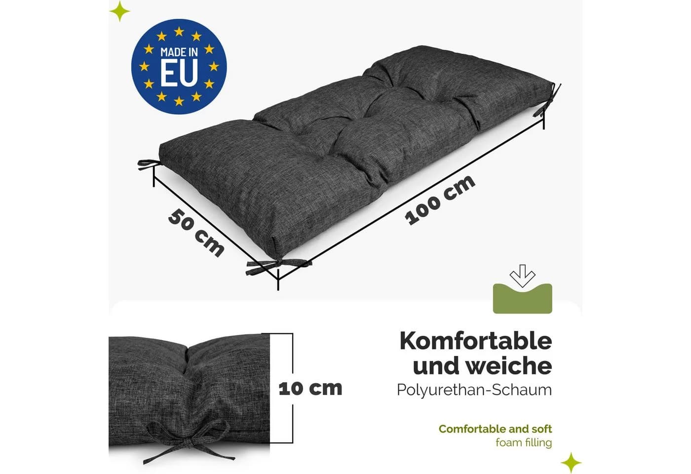 Garronda Bankauflage Schwarz UV-beständig Wasserbeständig