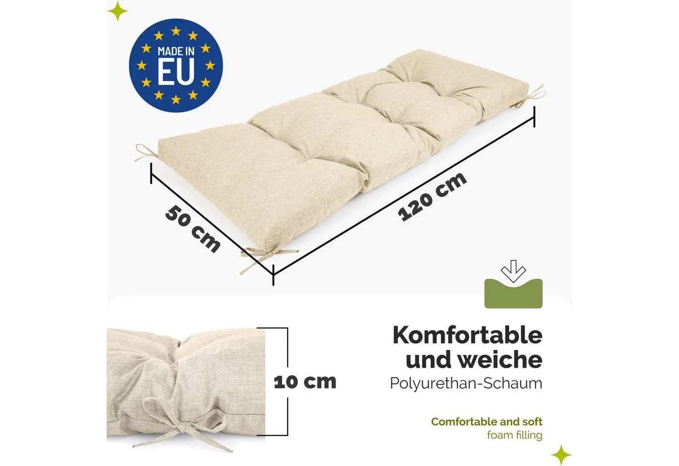 Garronda Bankauflage Outdoor 120 cm Braun UV-beständig