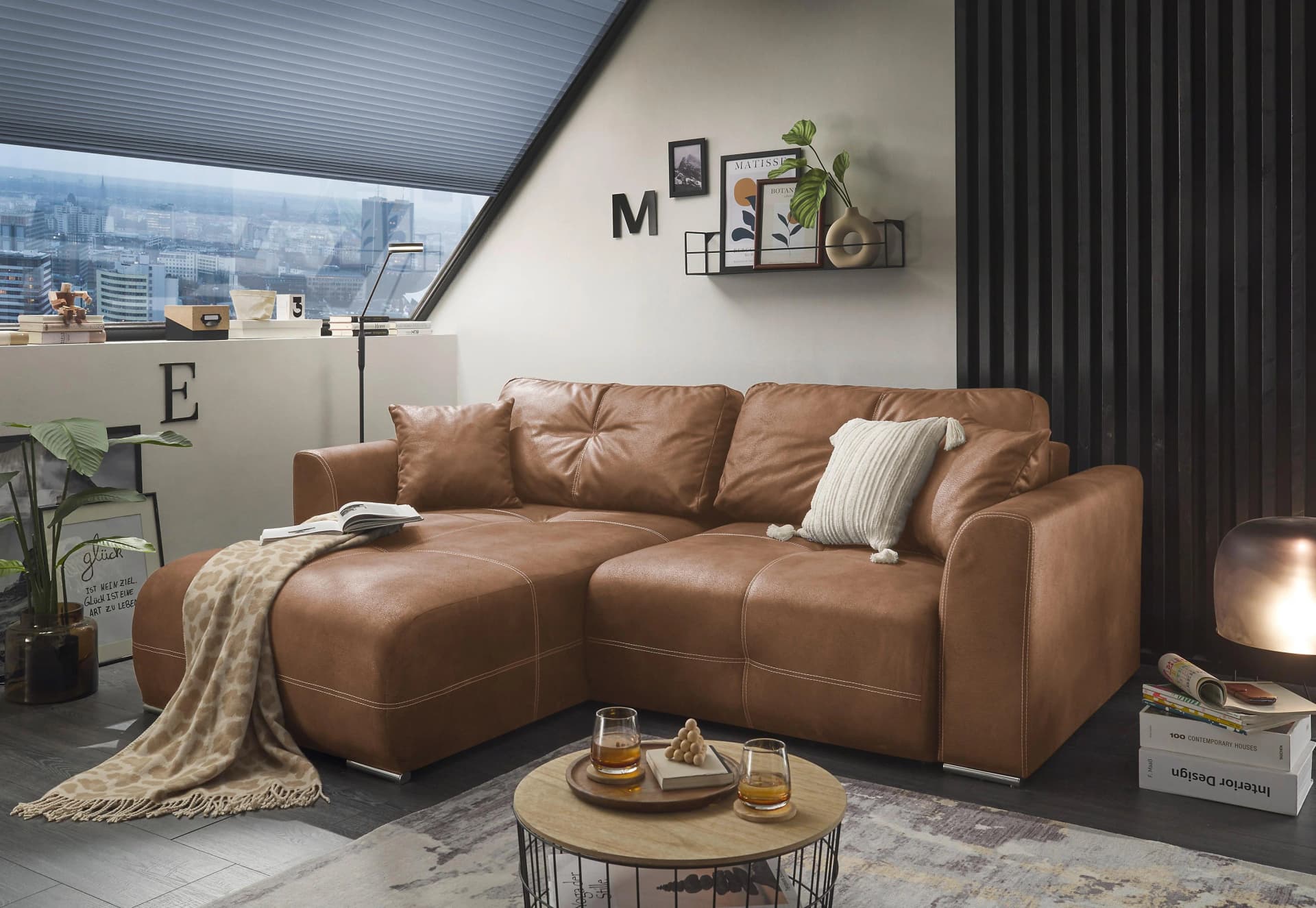ED EXCITING DESIGN Ecksofa Dolan L-Form hellbraun mit Bettfunktion