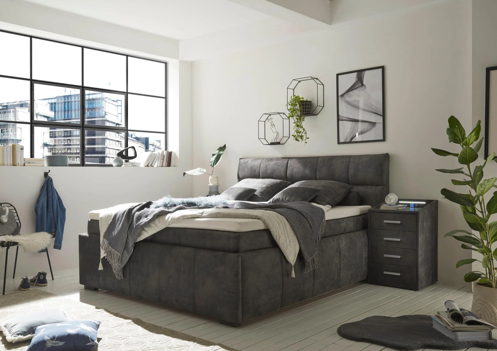 Boxbett ED EXCITING DESIGN Avidano Boxspringbett Anthrazit mit Bettkästen