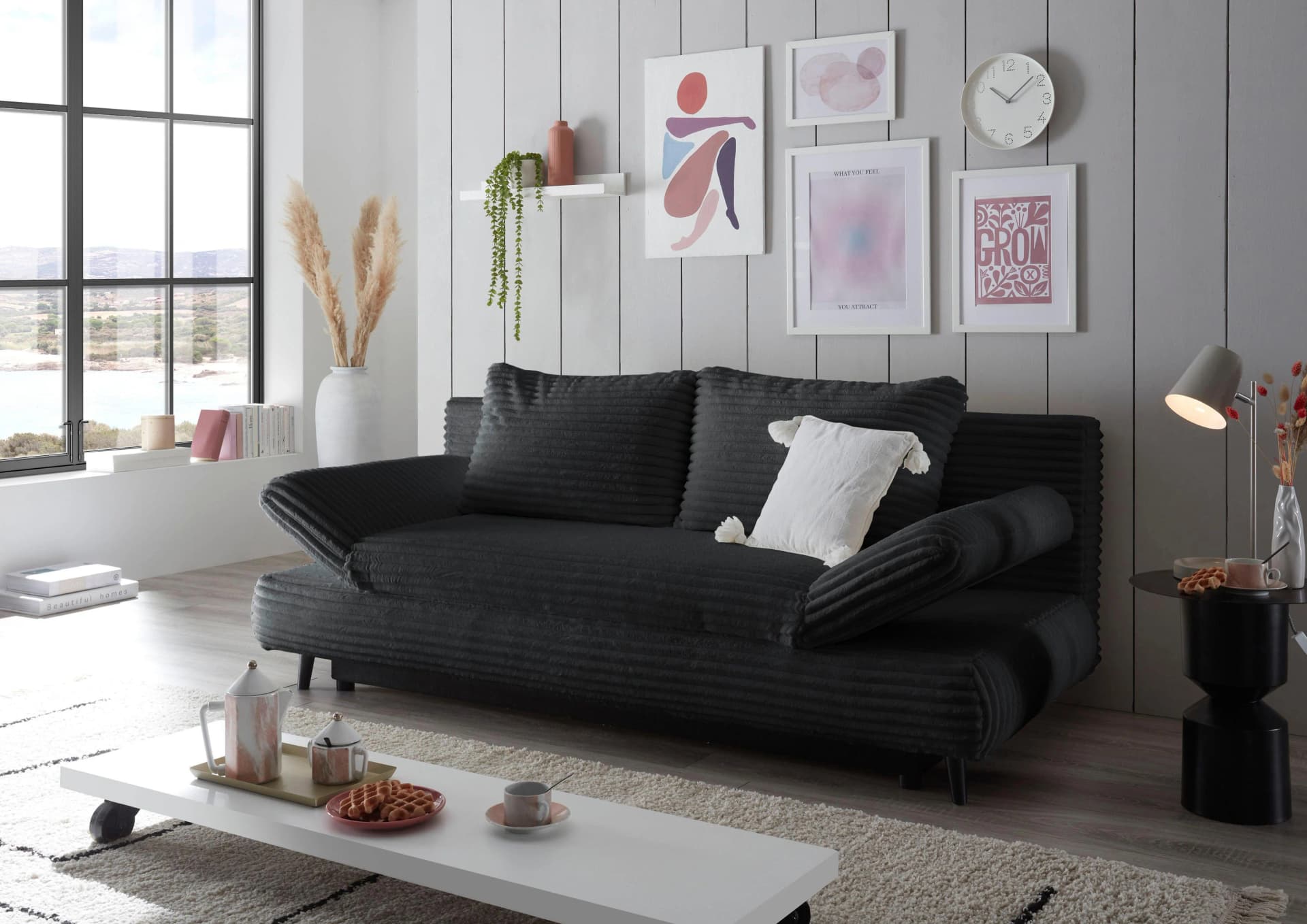 Schlafsofa ED EXCITING DESIGN Sunny Schwarz mit Bettkasten