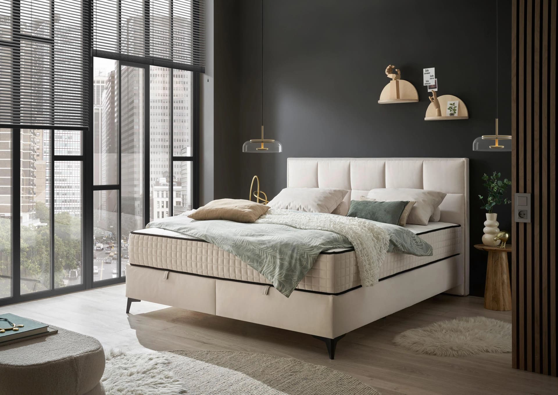 Boxbett Monroe mit Bettkasten und Duo-Matratze Creme
