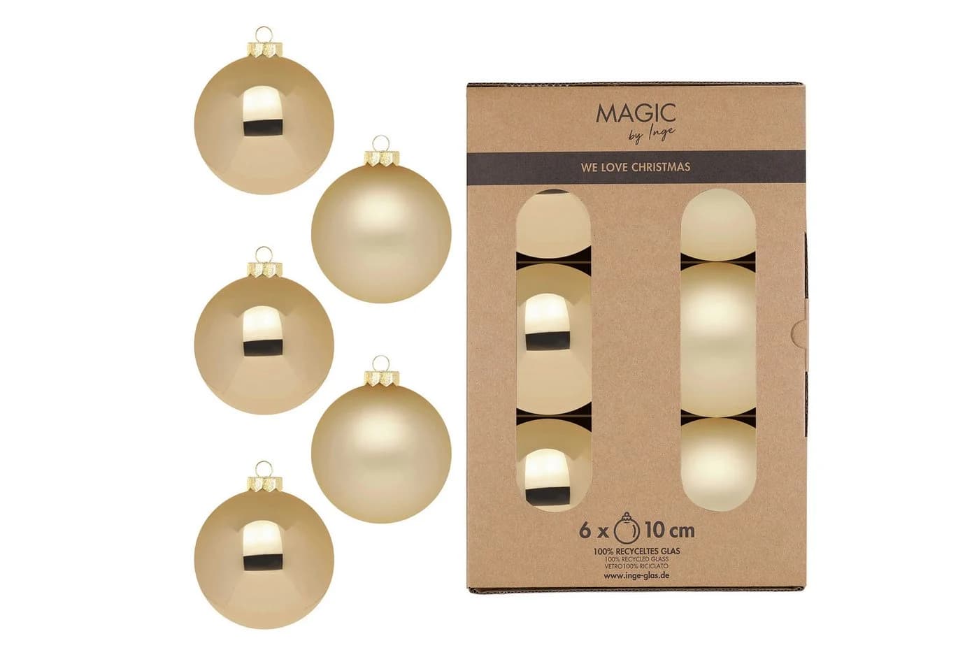 MAGIC by Inge Weihnachtsbaumkugel 10 cm Brokatgold 6 Stück