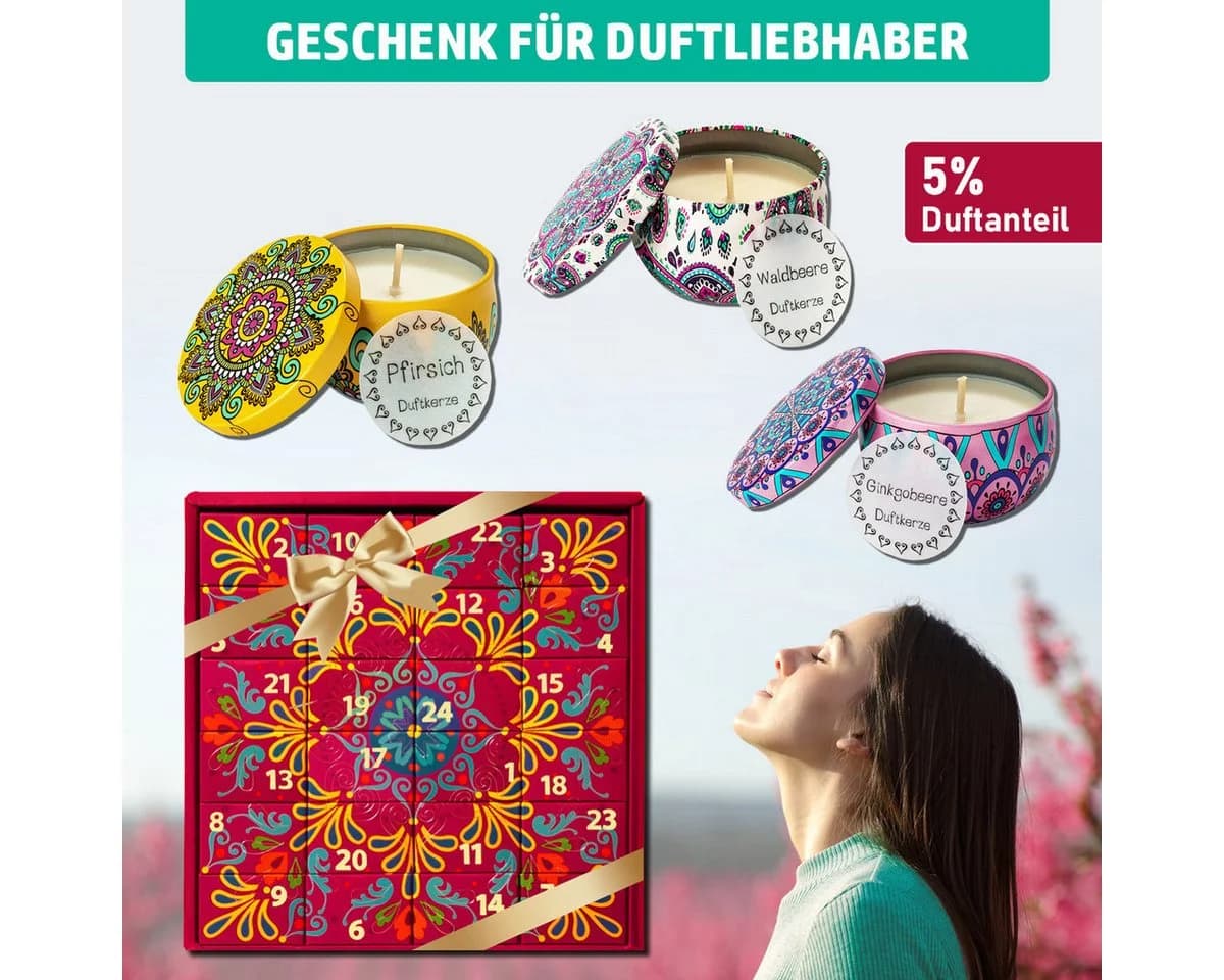 BRAST Duftkerzen-Adventskalender 24-tlg. mit 12 Düften & Metalldosen