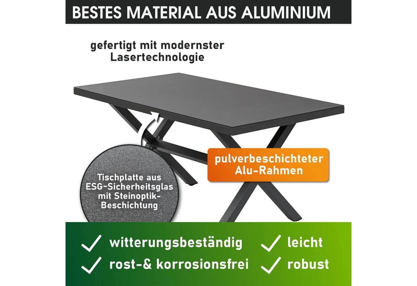 BRAST Esstisch Adria Aluminium ESG-Grau Steinoptik