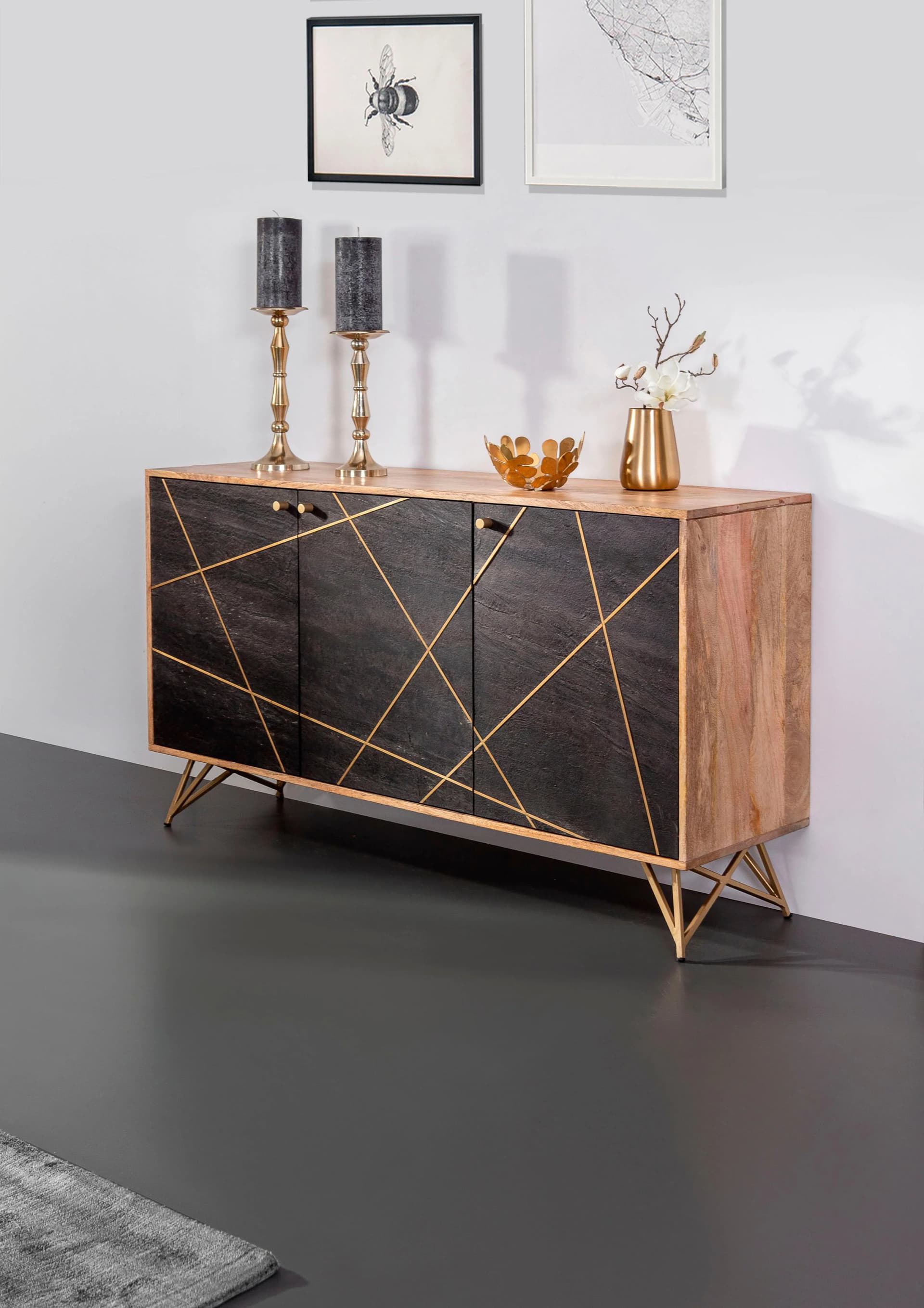 Sideboard GUTMANN FACTORY Lennon Schwarz Natur Massivholz