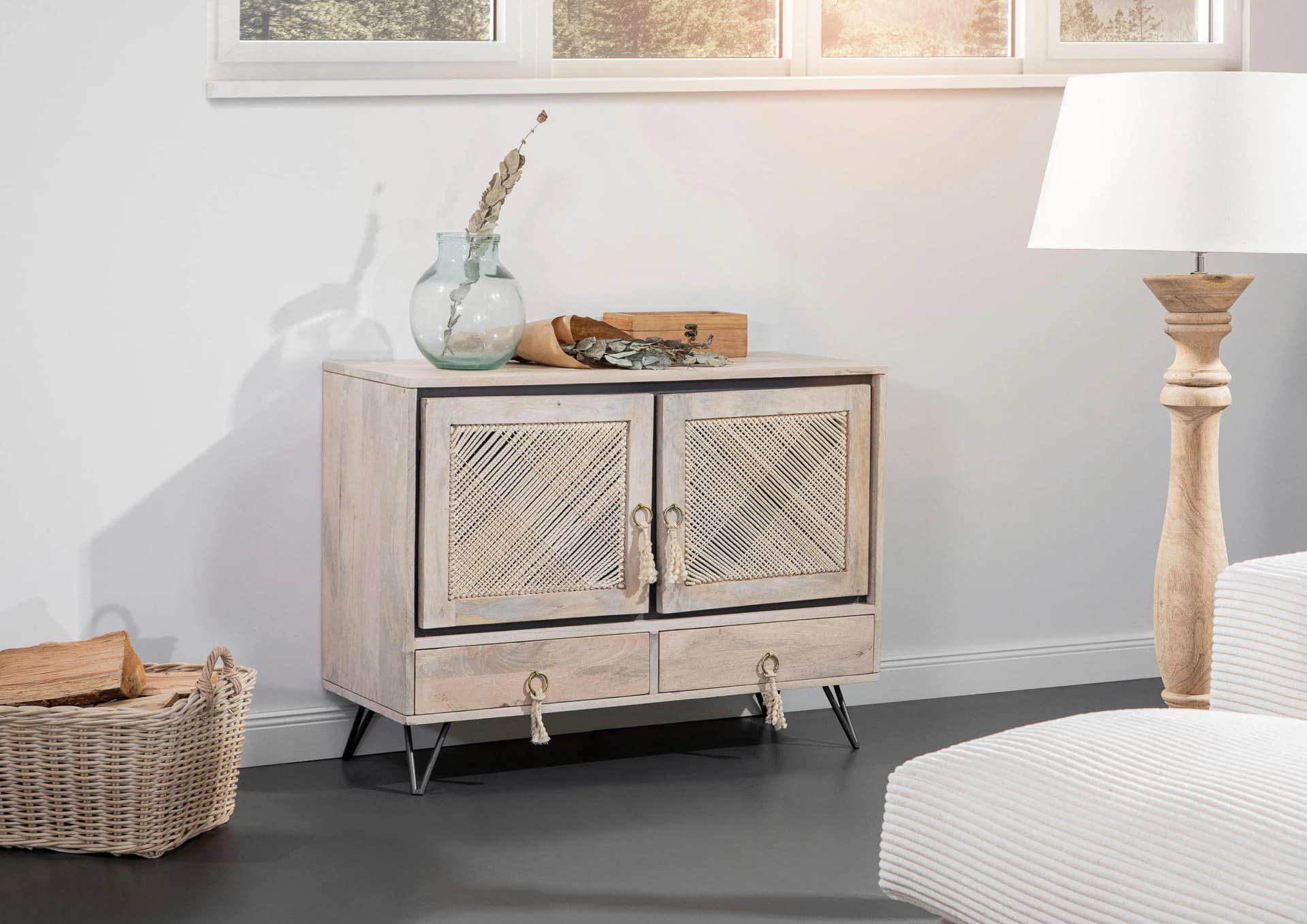 GUTMANN FACTORY Kommode Natur Massivholz mit Soft-Close und Schnurgeflecht