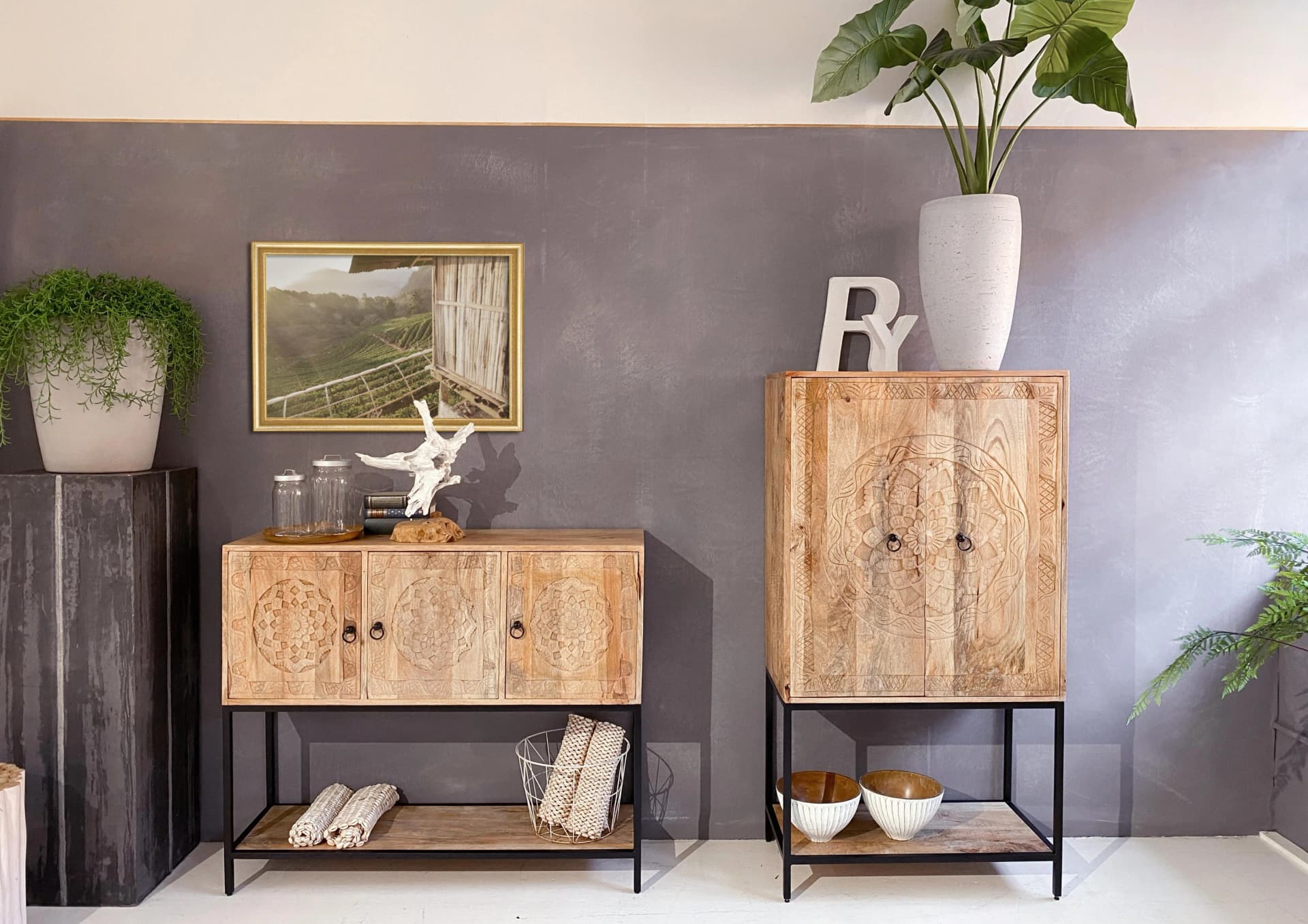 GUTMANN FACTORY Sideboard Mango Massivholz Beige Schwarz