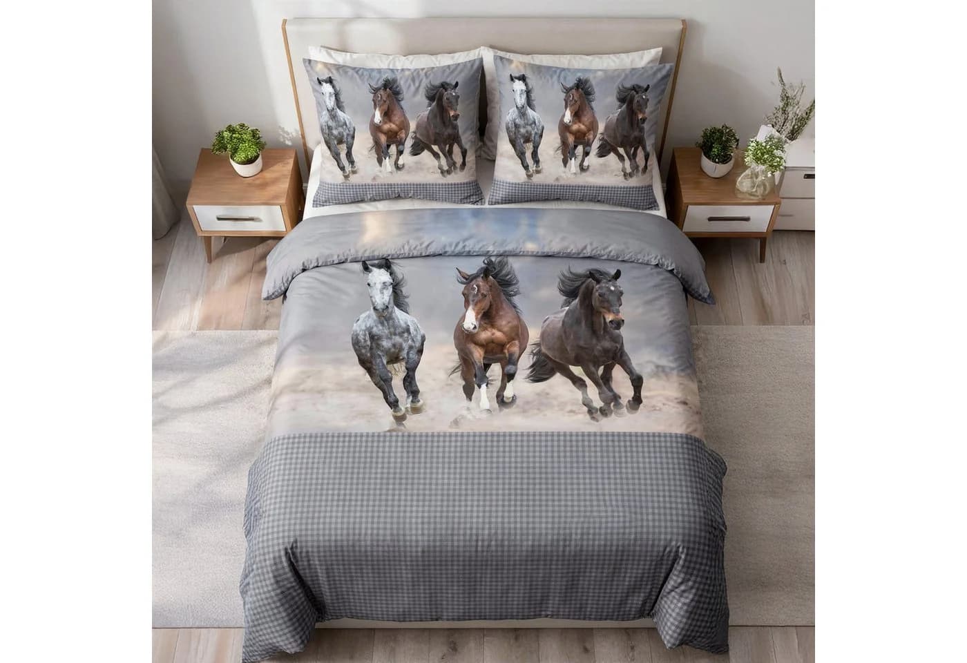 Traumschloss Bettwäsche TS Edition Renforcé 2-teilig Pferde-Motiv Blau