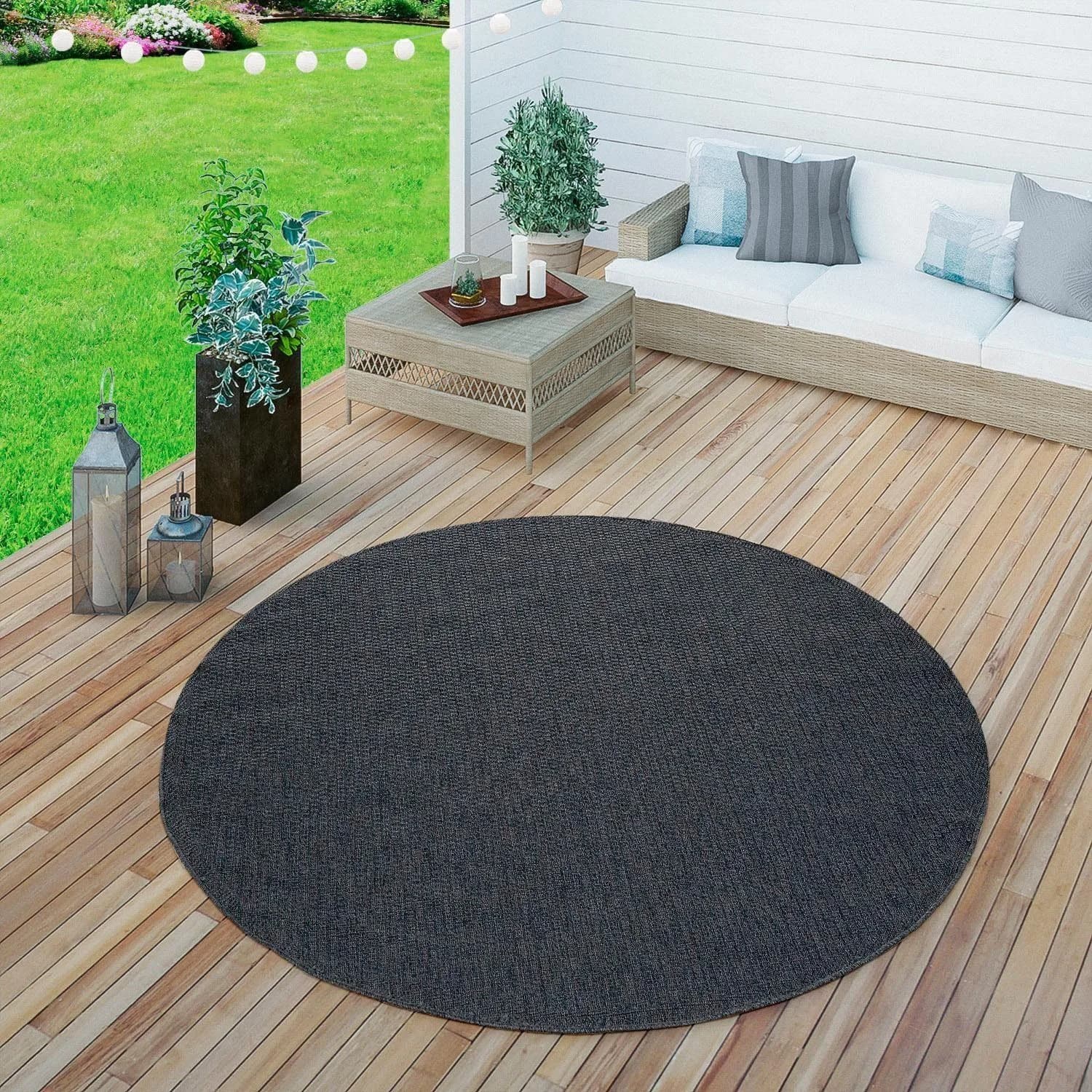 PACO HOME Teppich Timber 125 Navy Outdoor Indoor