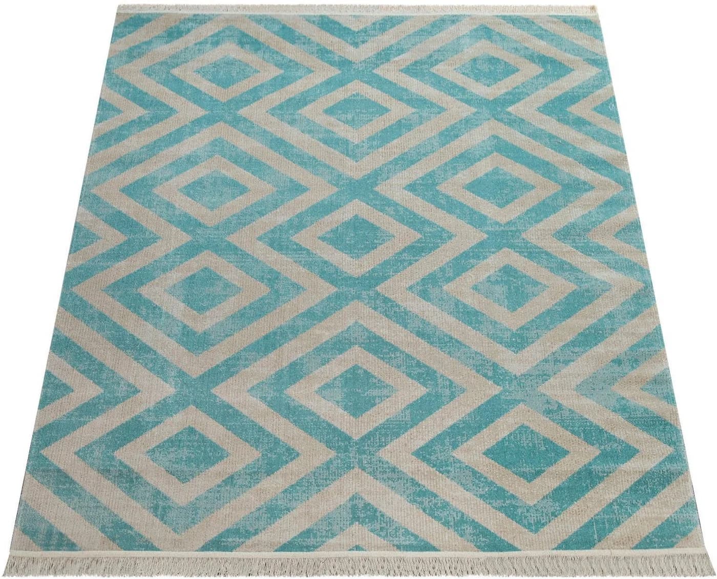 Paco Home Teppich Poco 821 Blau Weiß Rauten Design Outdoor