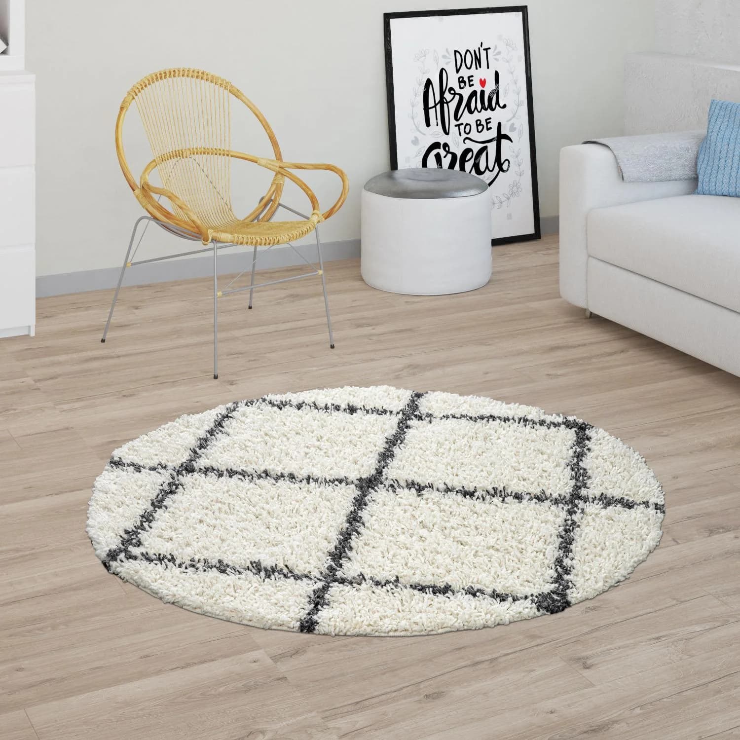 PACO HOME Hochflor-Teppich Kalmar 441 Beige Rauten Muster Skandi Design