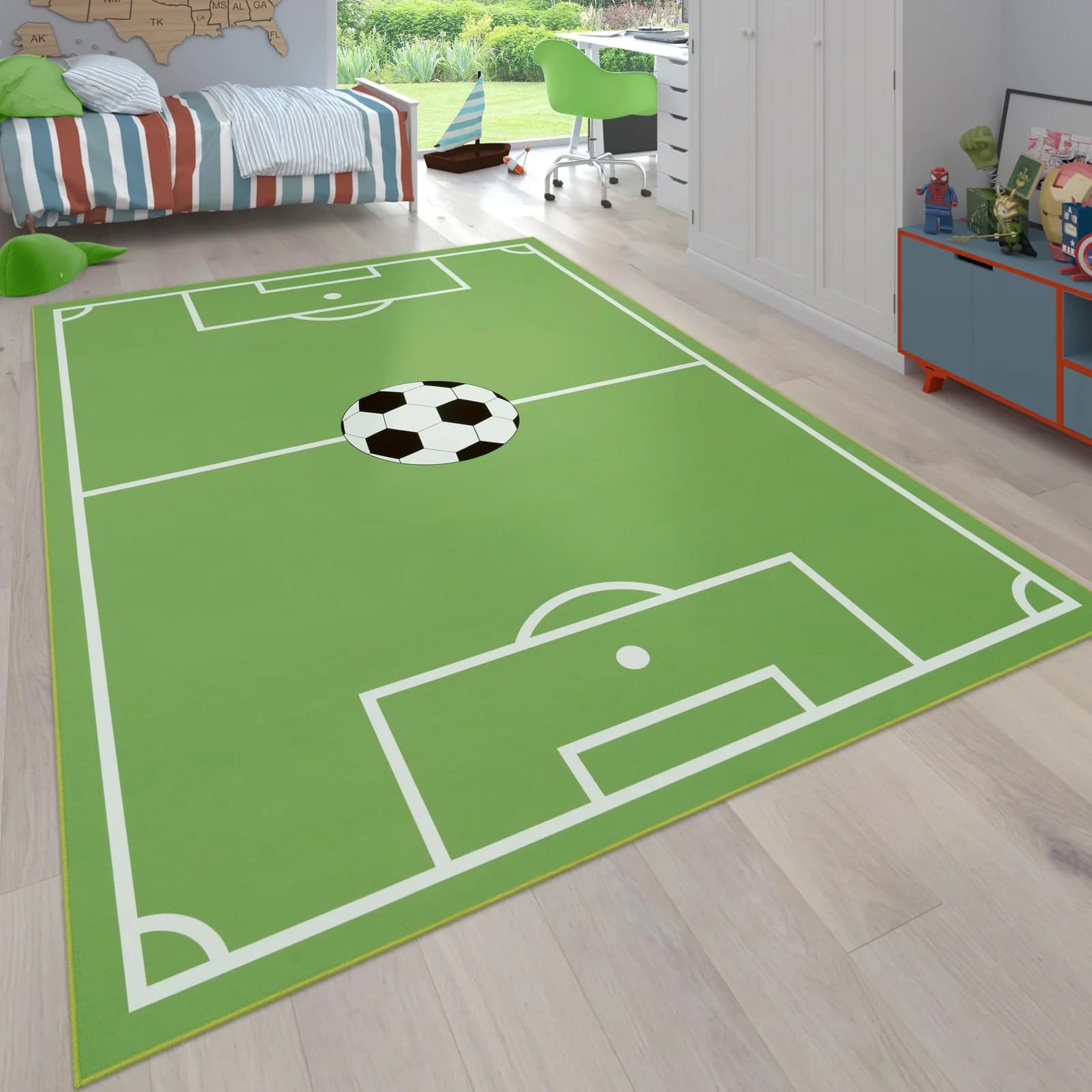 Paco Home Kinderteppich Bino 568 Grün Fußballfeld Motiv