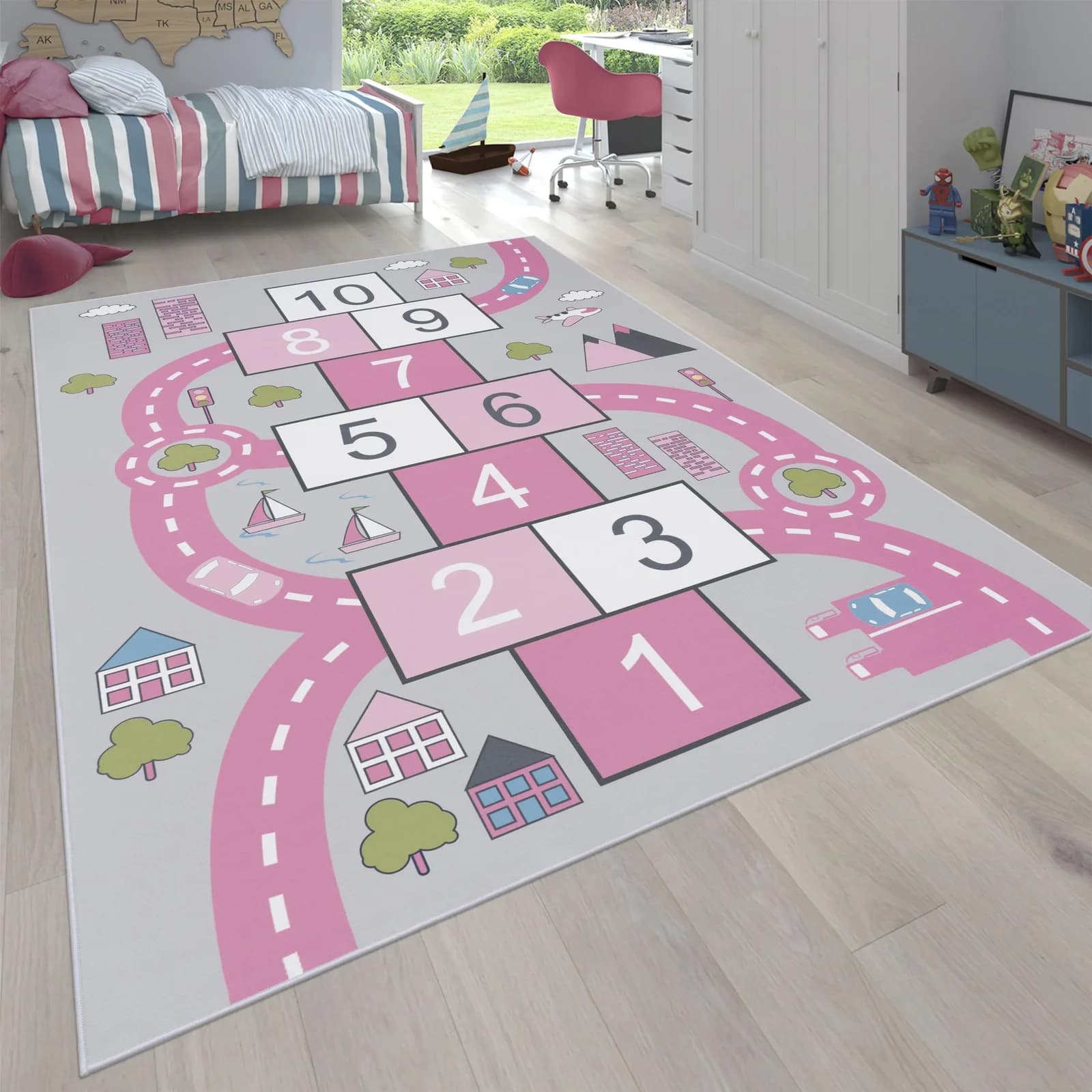 Paco Home Kinderteppich Bino 569 Rosa Straßenmotiv