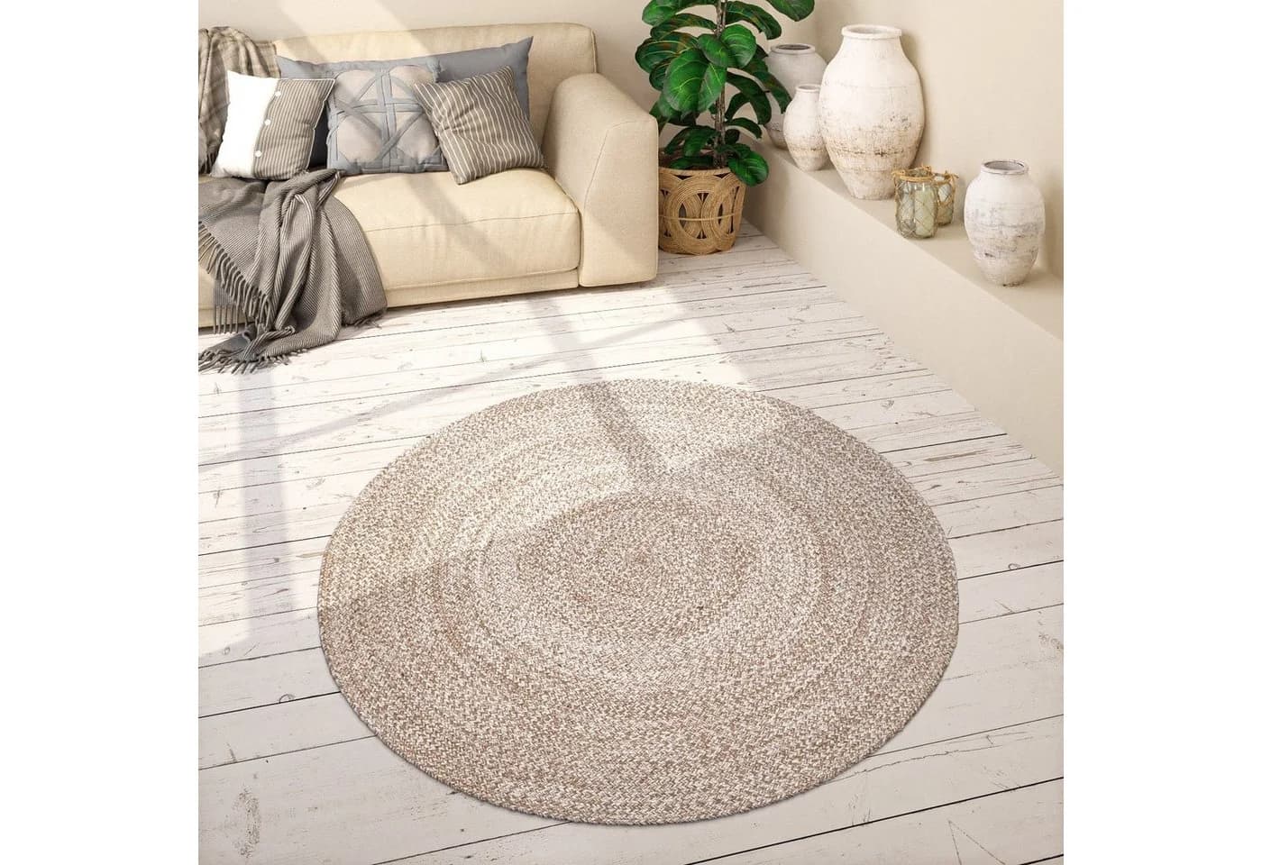 Paco Home Teppich Viborg 595 Rund Beige Jute Modern Boho