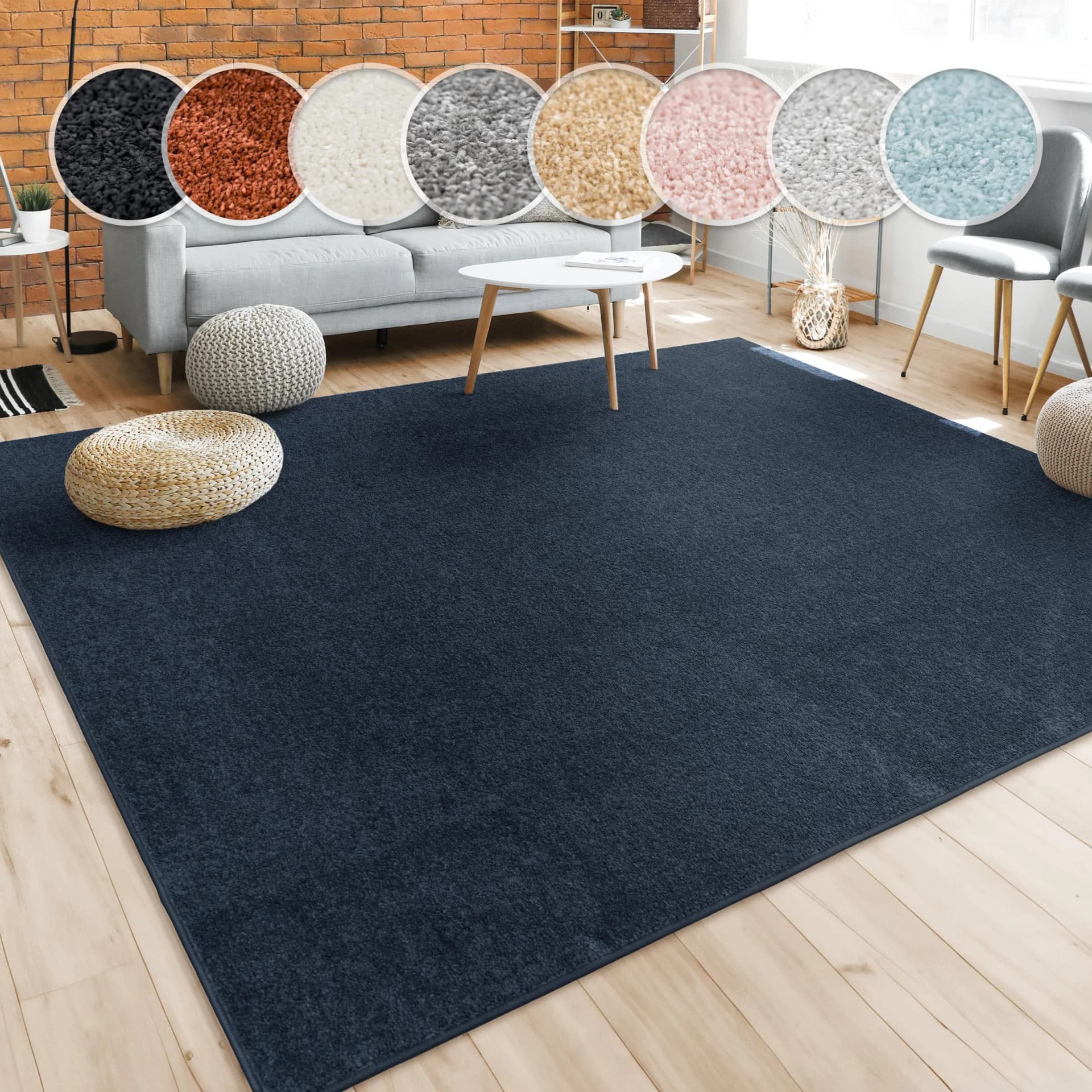 Paco Home Teppich Porto 890 Navy-Blau Kurzflor Uni
