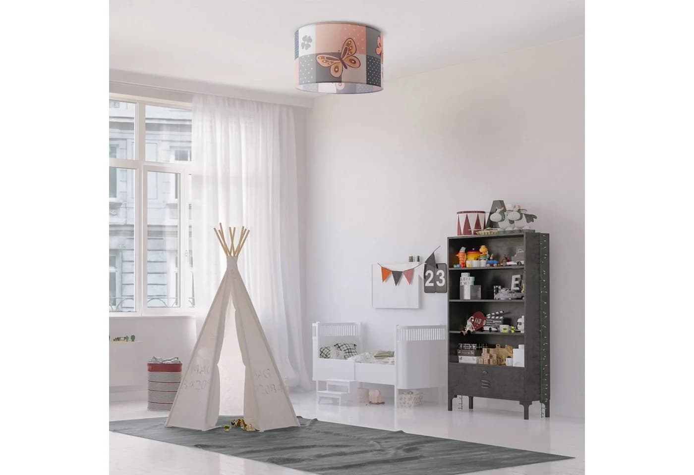 PACO HOME Deckenleuchte Cosmo 220 Weiß Stoffschirm E27