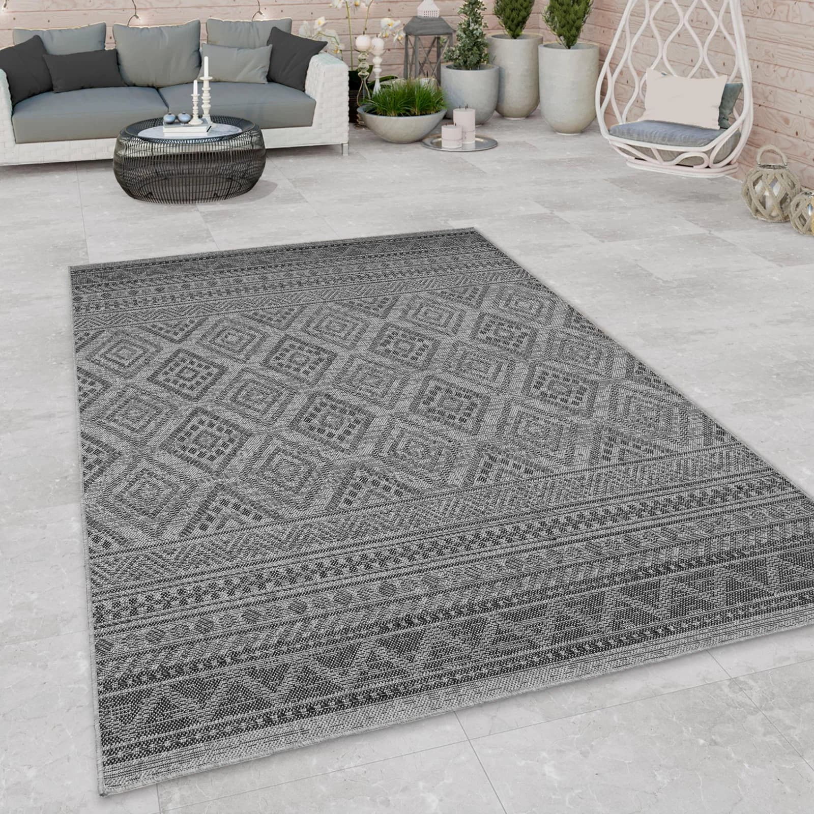 PACO HOME Teppich Vermont 184 Anthrazit Rautenmuster