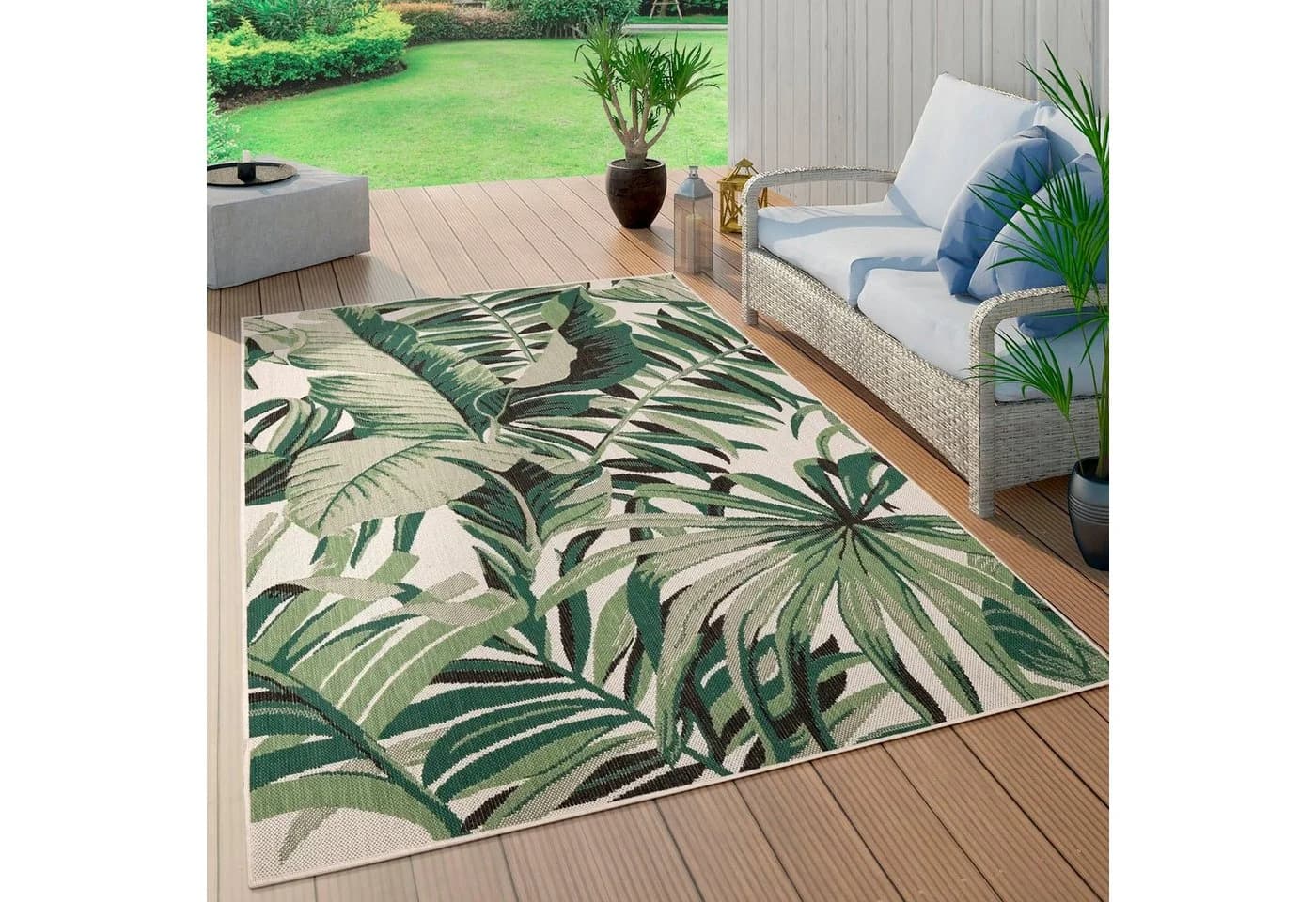 Paco Home Teppich Ostende 551 Grün Palmenblätter In- und Outdoor