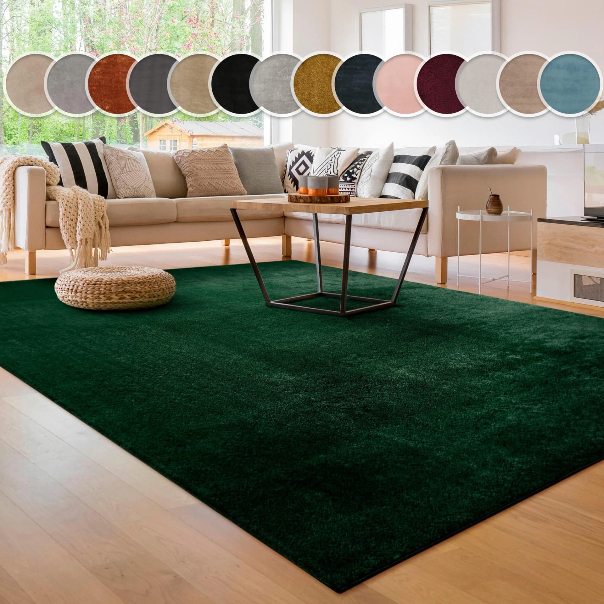 PACO HOME Teppich Cadiz 630 Grün Unifarben Polyester Läufer