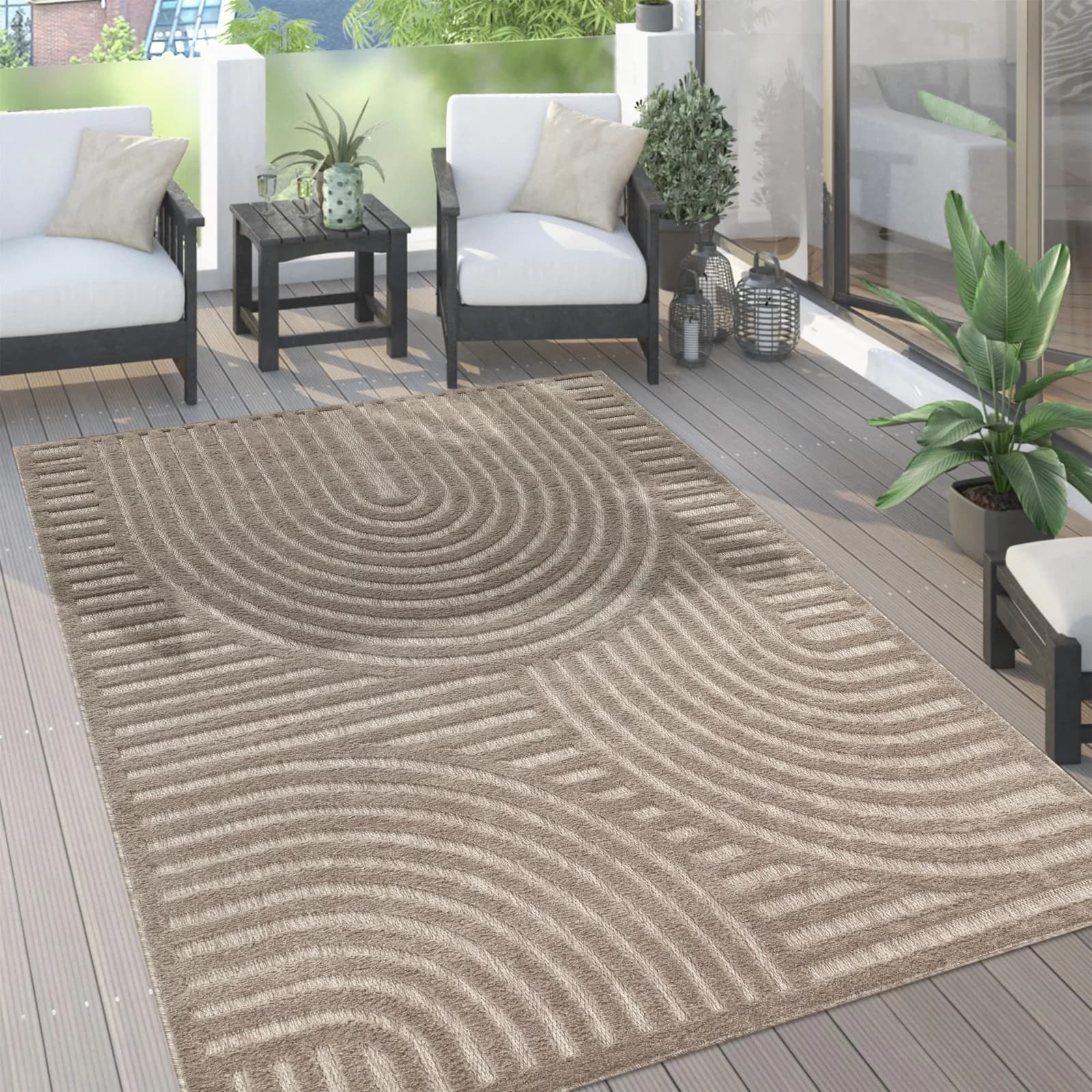 PACO HOME Teppich Livorno 674 Beige Polypropylen Outdoor