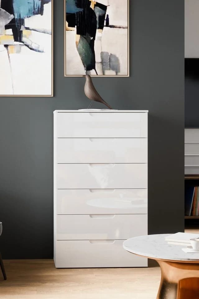 Newroom Kommode Weiß 70 cm Hochglanz Sideboard Vintage Industrial