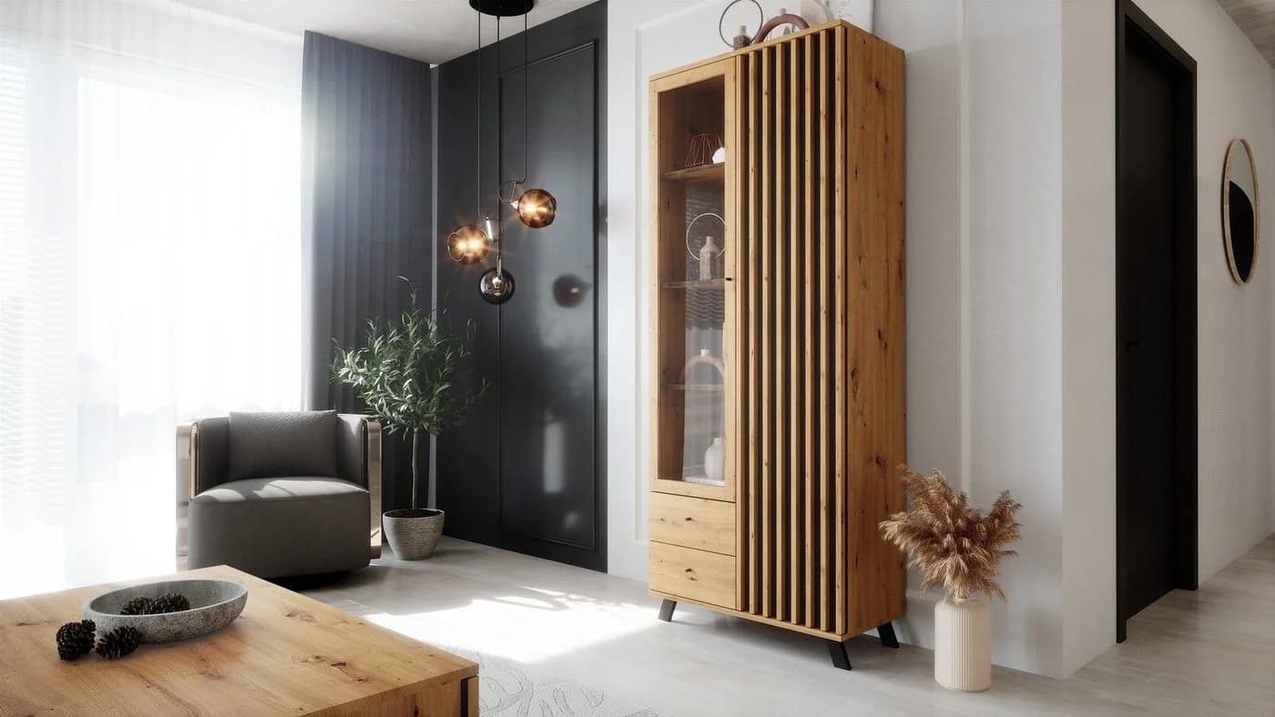 Newroom Vitrine Wildeiche 92 cm Glasvitrine Modern Vintage