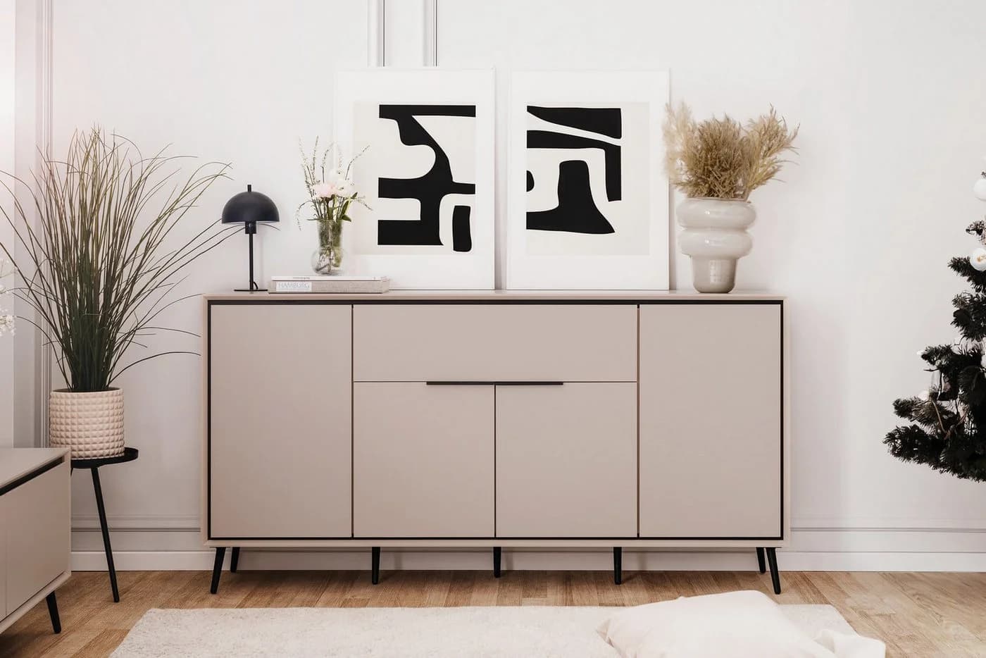 Newroom Sideboard Schwarz Sandgrau 175 cm mit Softclose