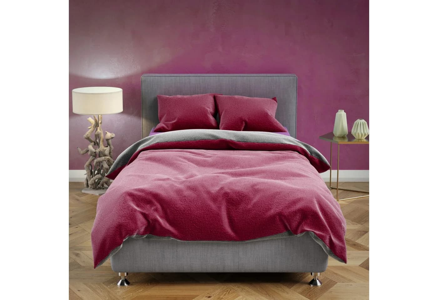 Leonado Vicenti Bettwäsche Winter Teddy Plüsch Fleece 2-teilig Rot