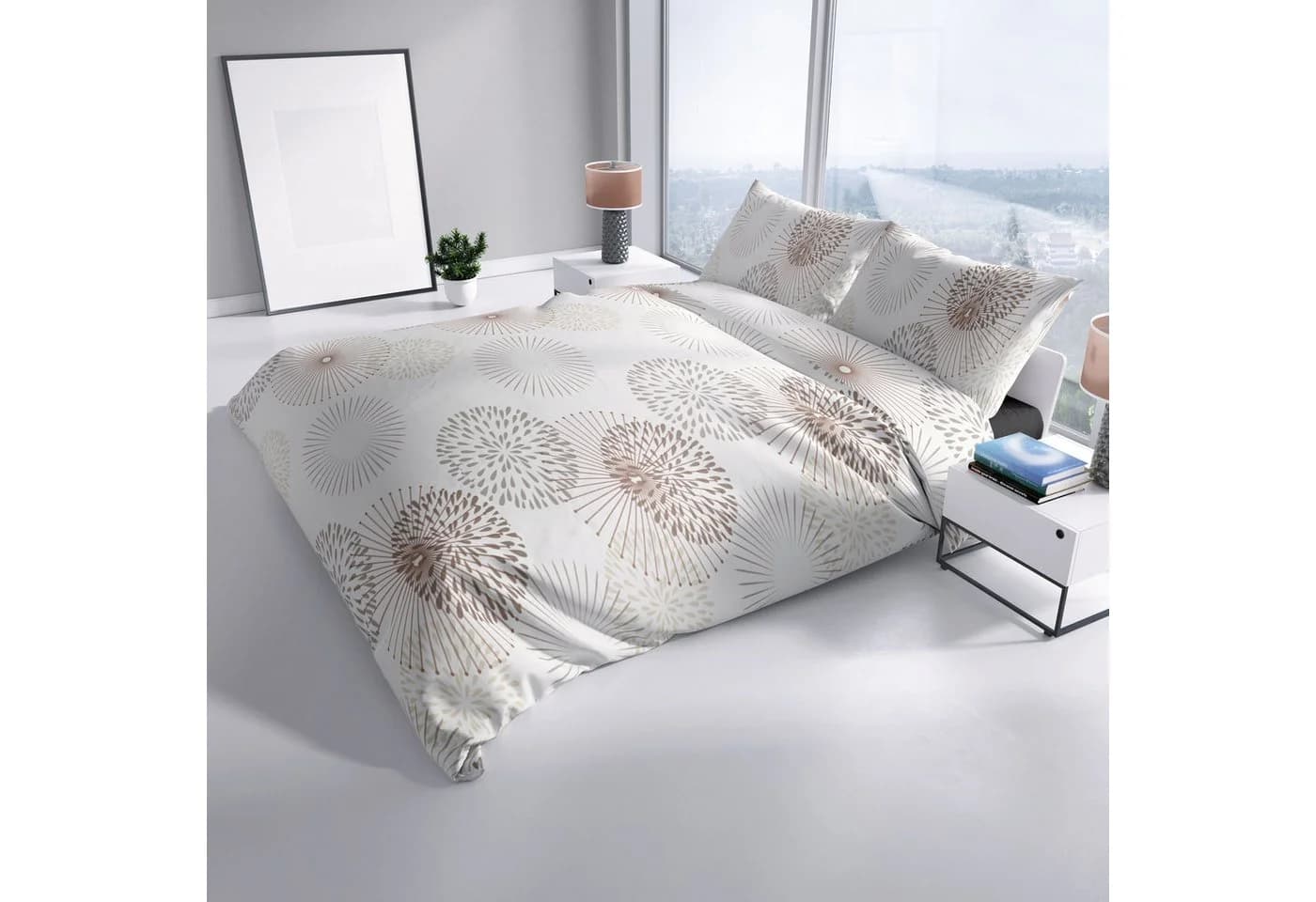 Leonado Vicenti Fleece-Bettwäsche Set Beige Grau Weiß Modern