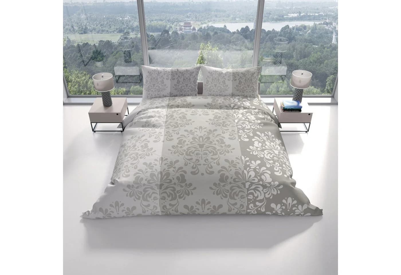 Leonado Vicenti Bettwäsche Biber Baumwolle 3-teilig Warm und Kuschelig Ornament-Design Taupe und Beige