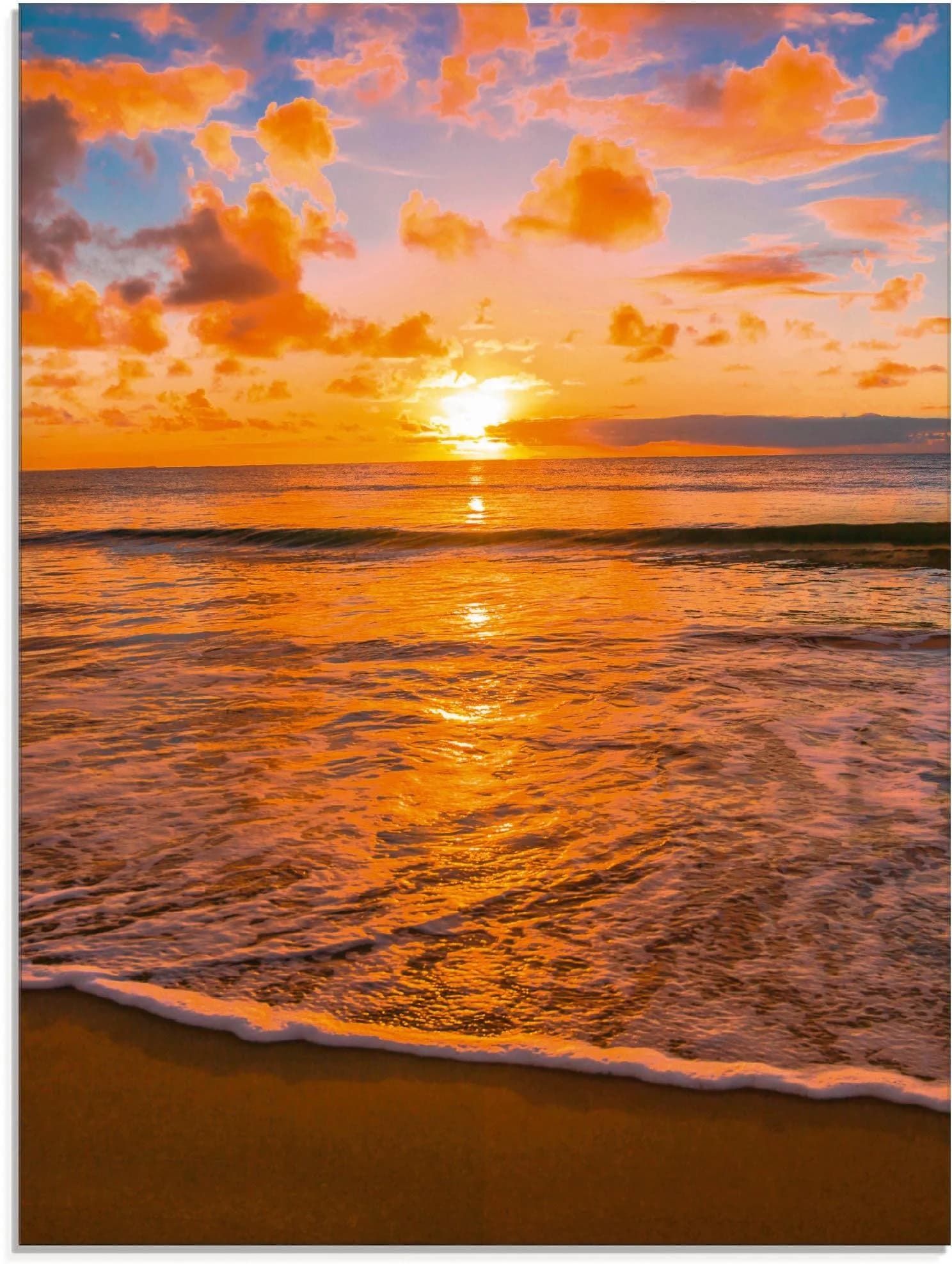 ARTLAND Glasbild Sonnenuntergang am Strand Orange 60x80 cm