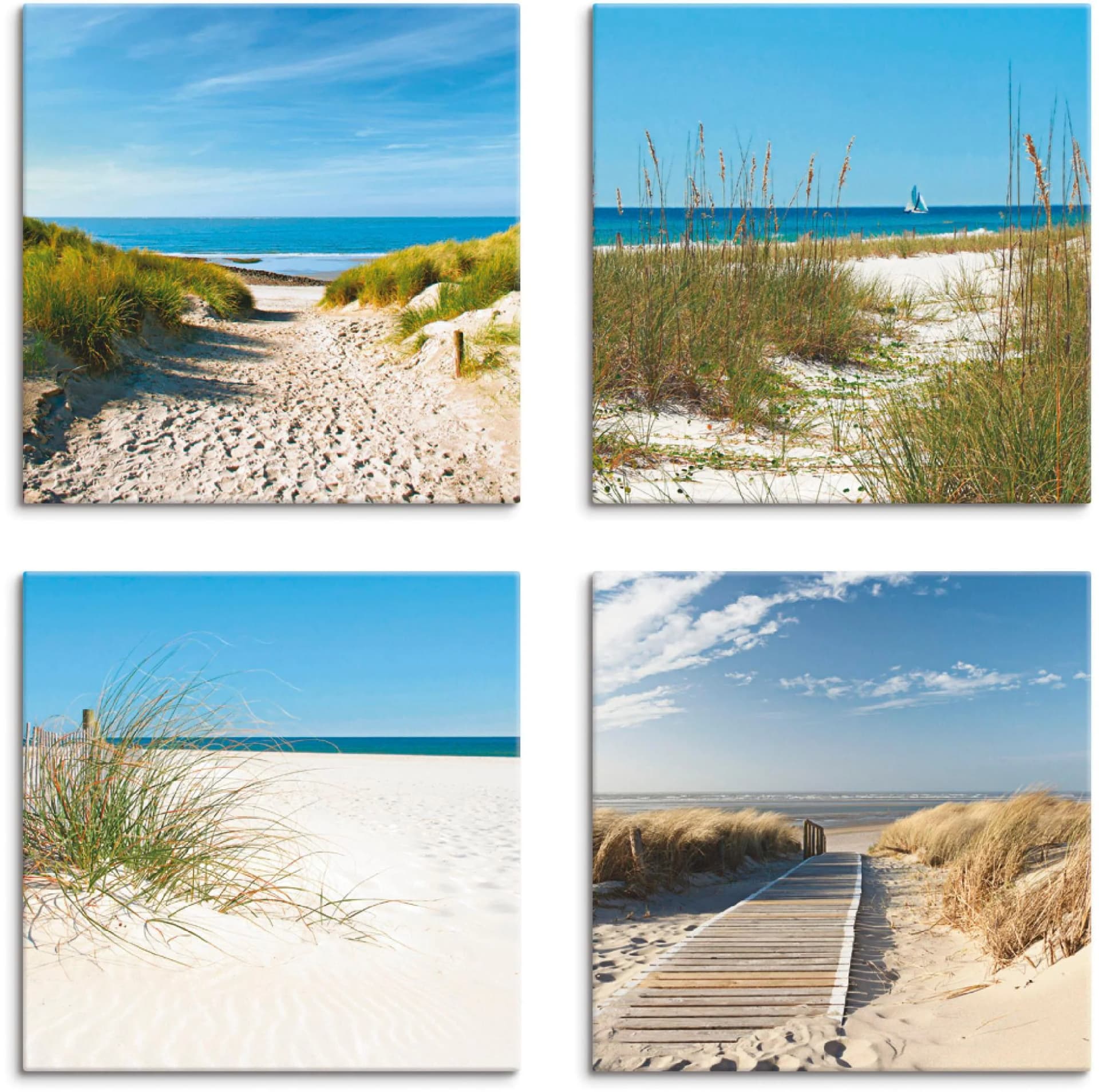 ARTLAND Leinwandbild "Strand und Sanddünen" 4er Set Naturfarben