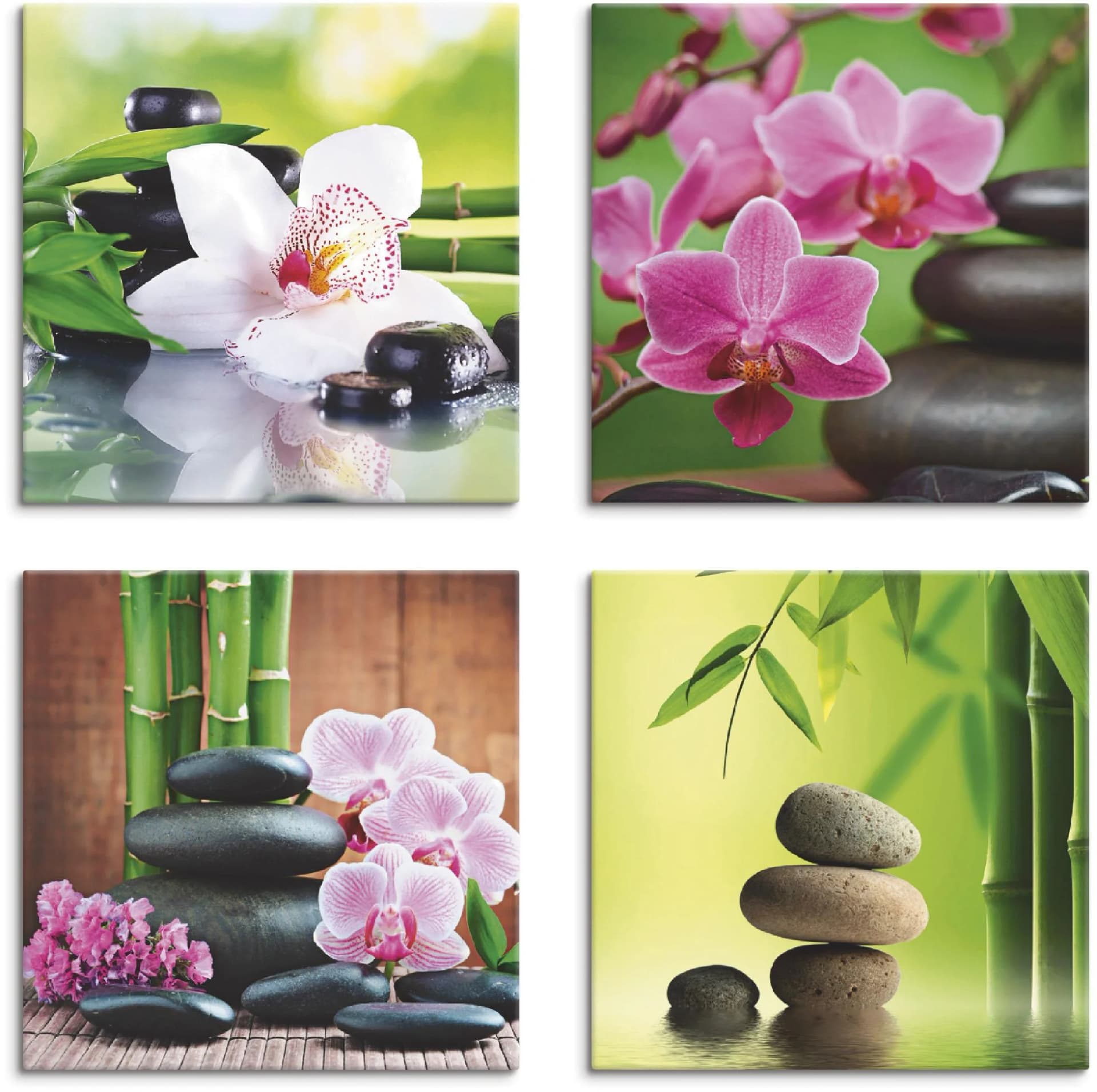 Artland Leinwandbild SPA BAMBUS ZWEIGE ZEN STEINE Grün