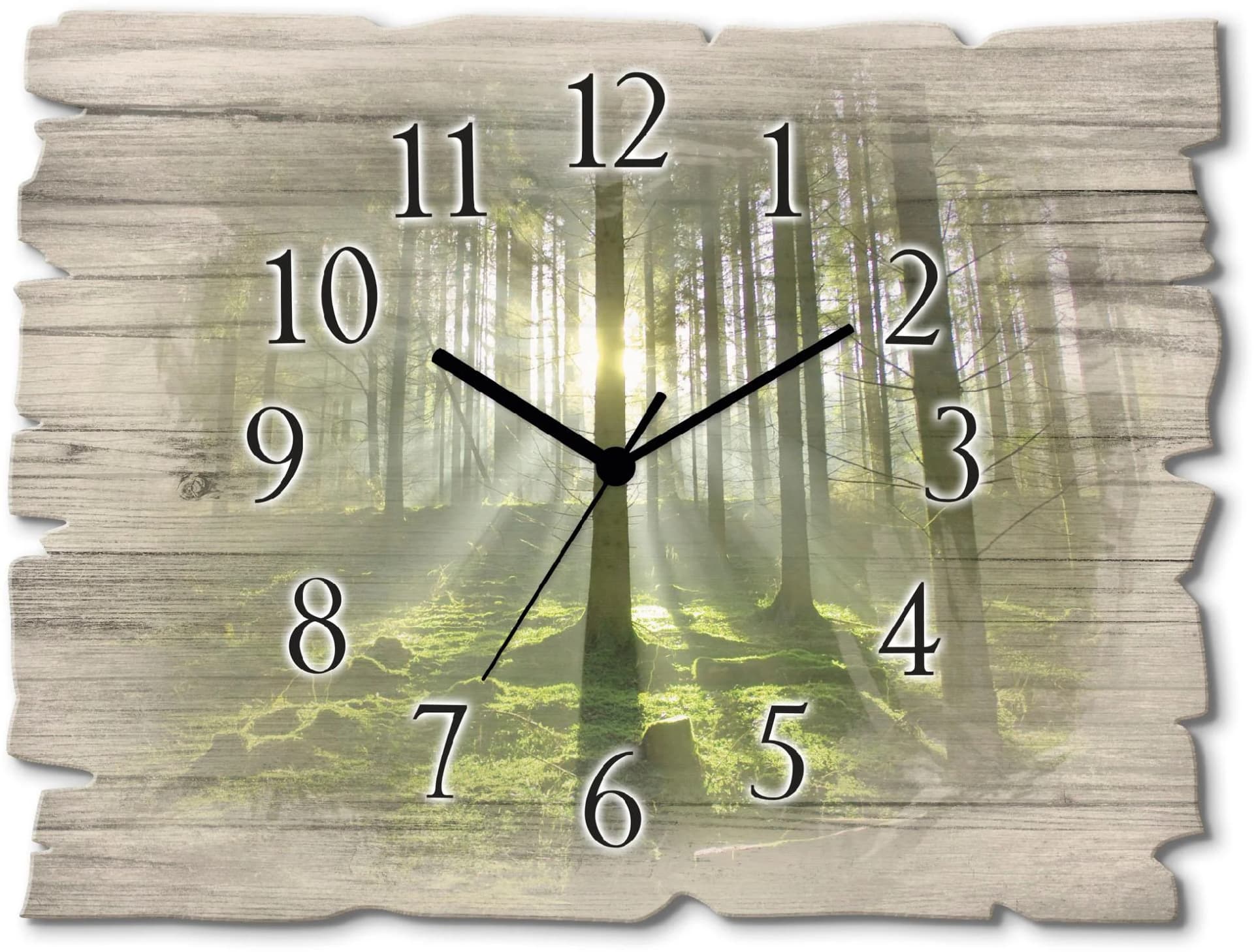 ARTLAND Wanduhr Wald im Gegenlicht Grün Holzoptik Quarz oder Funk