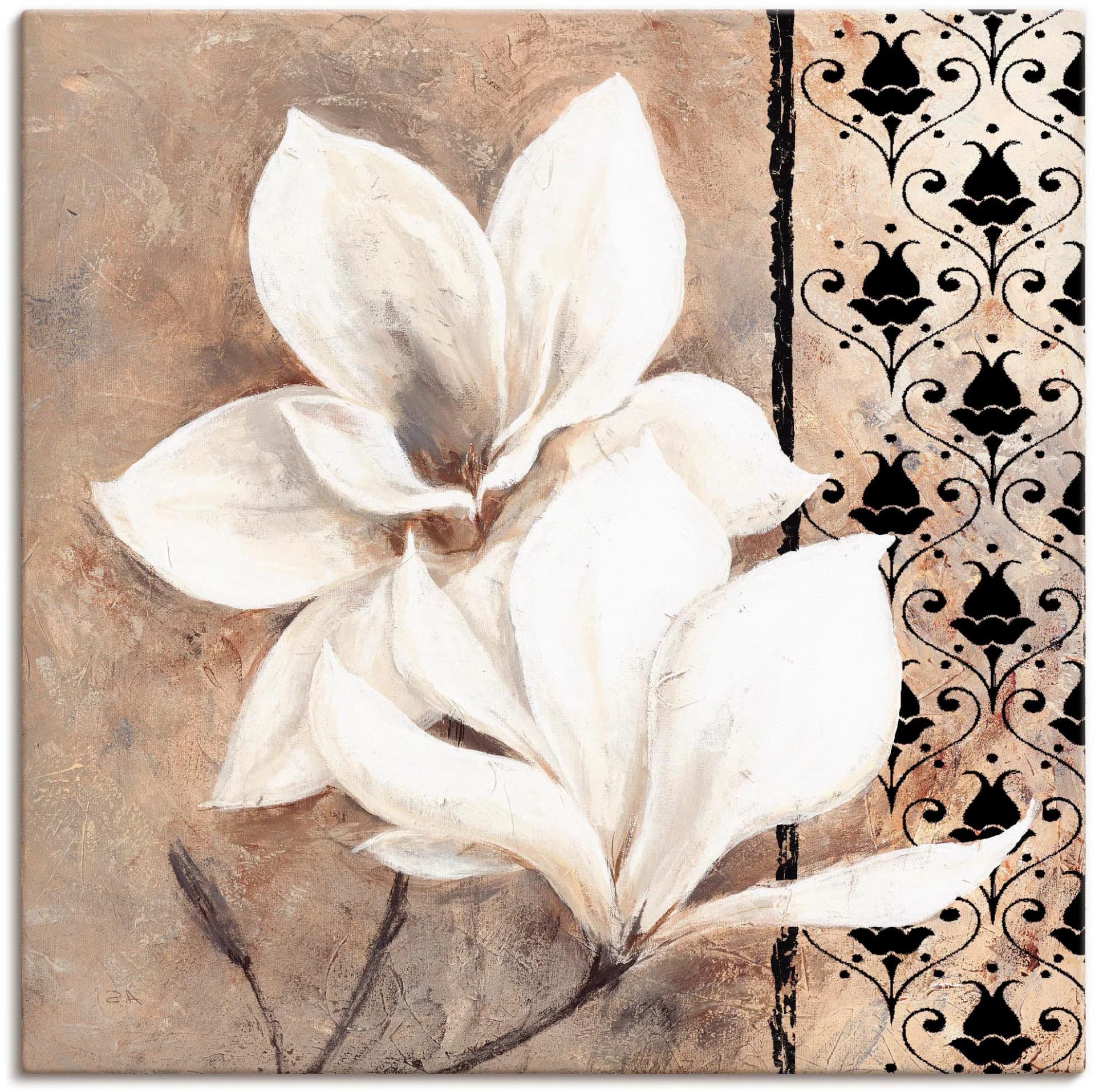 ARTLAND Leinwandbild Klassische Magnolien Beige