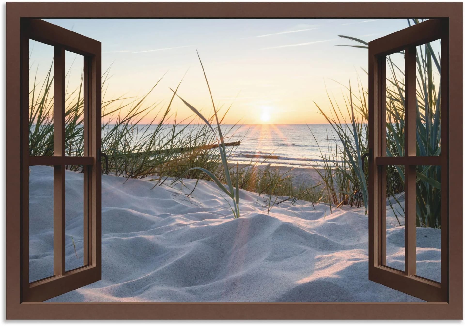 Artland Wandbild Ostseestrand durchs Fenster Beige