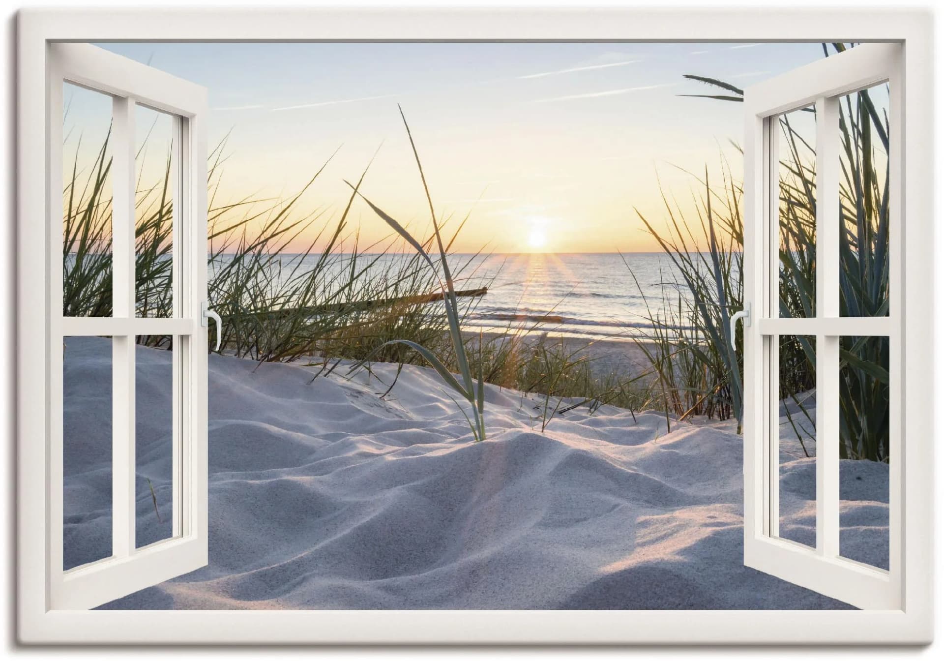 Artland Wandbild Ostseestrand durchs Fenster Leinwandbild