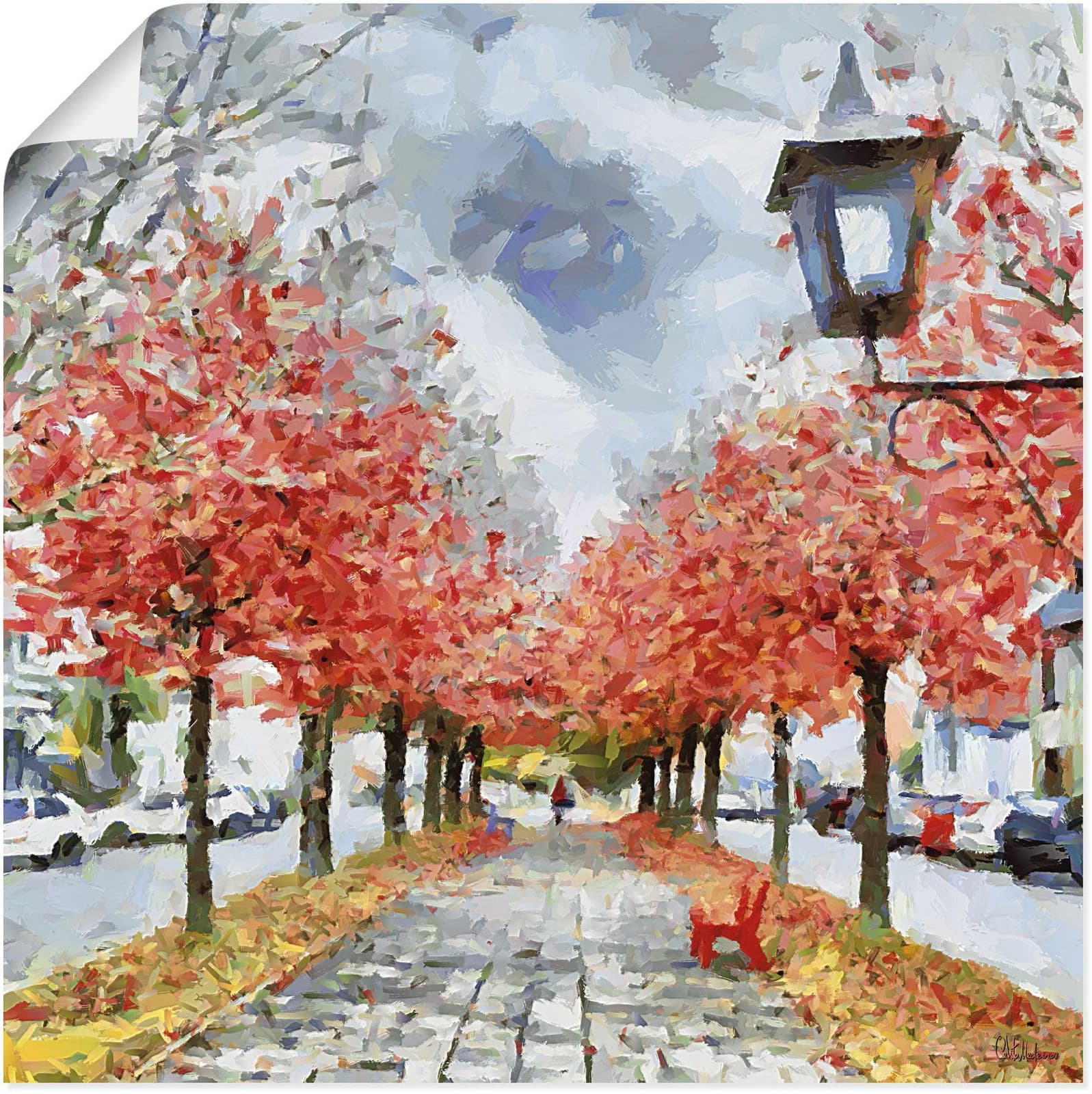 ARTLAND Wandbild Rote Bank Rot 40x40 cm Leinwand Poster